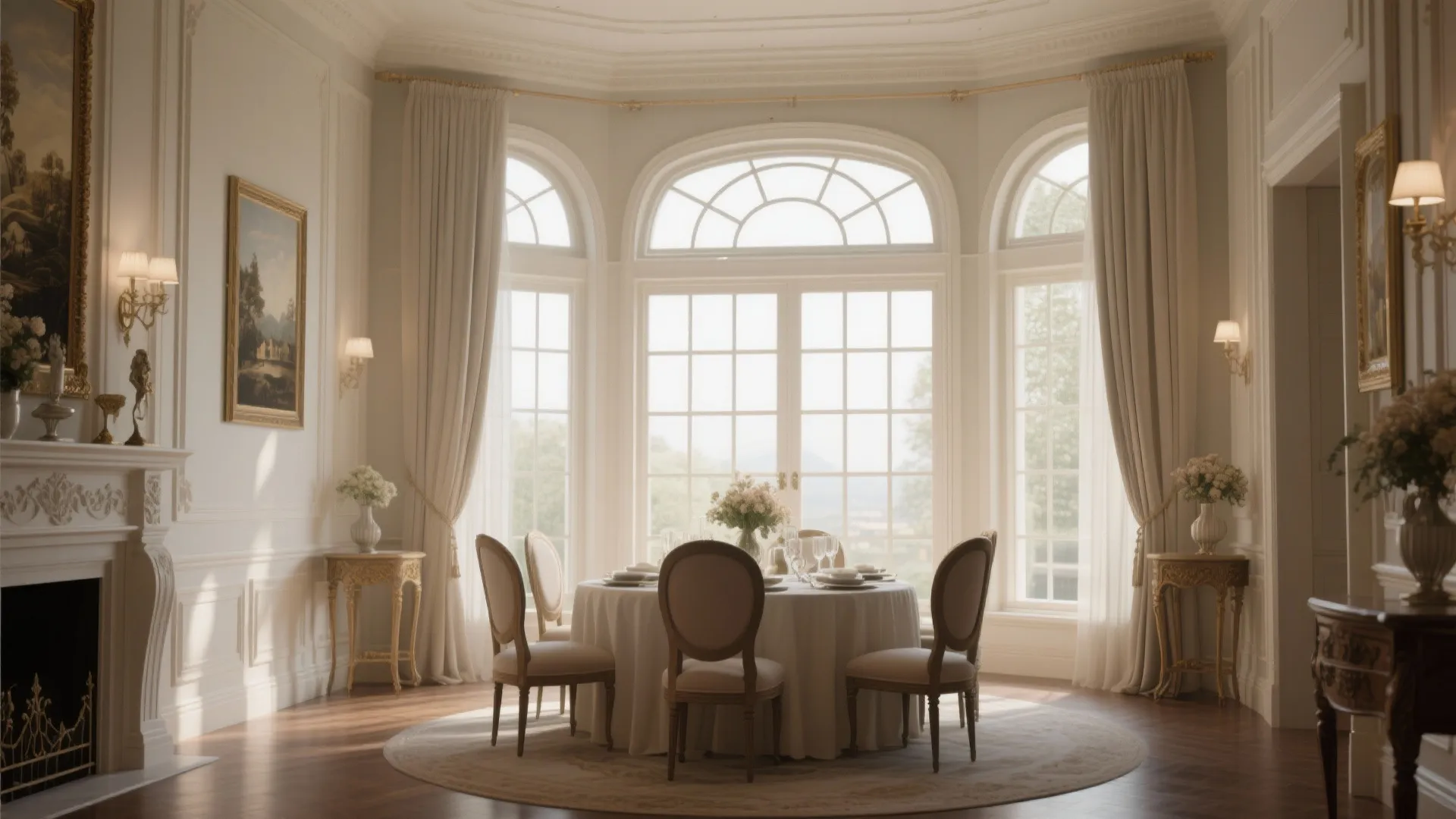 Elegant dining room with transom windows adding height to walls