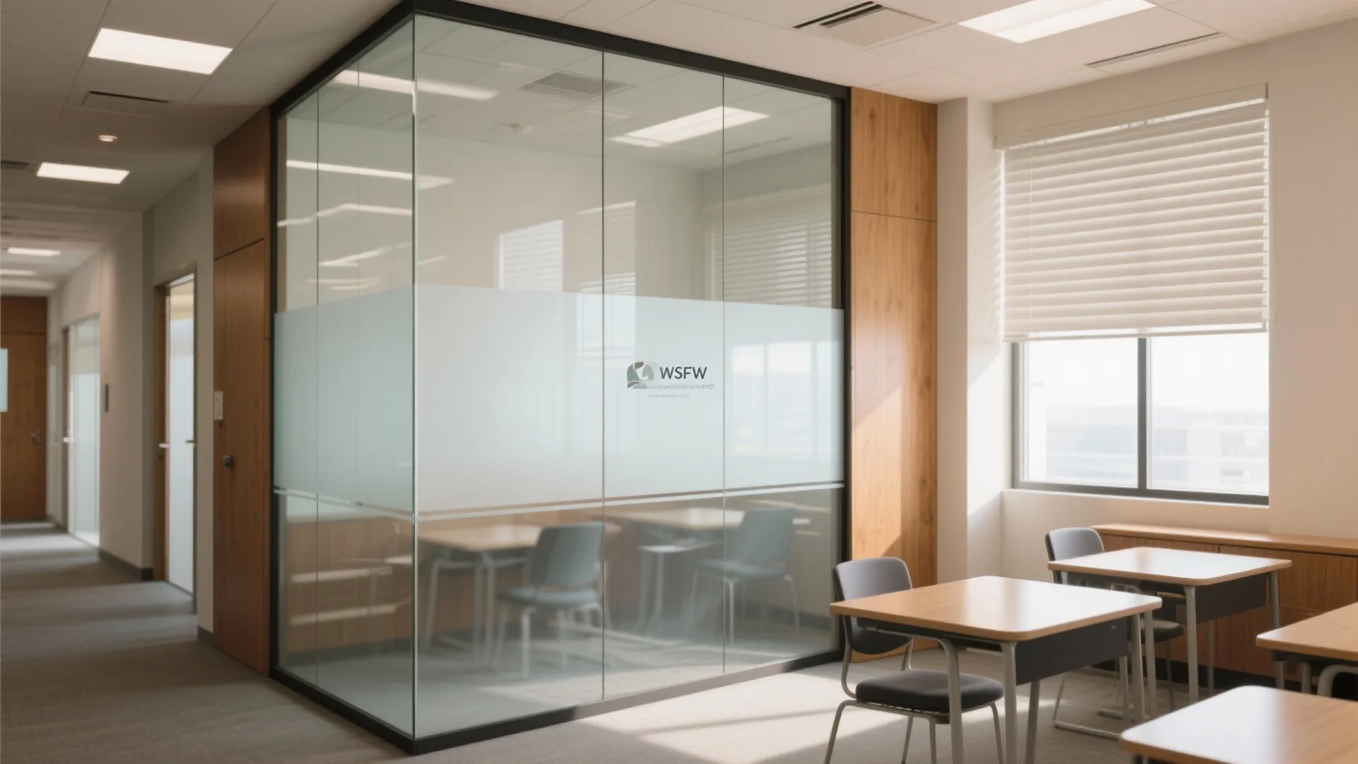 Transparent partitions to share daylight, not noise