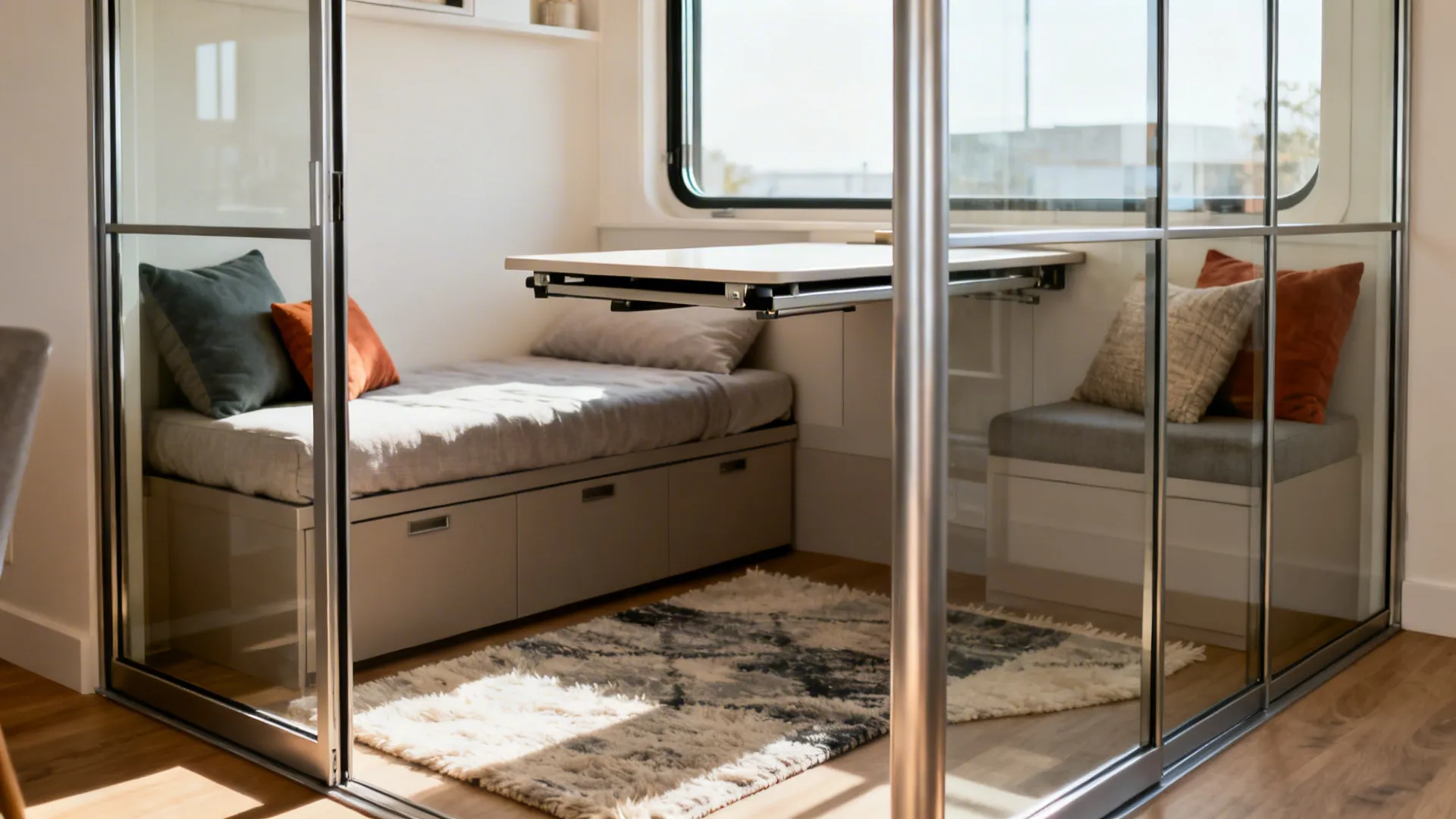 4. Transparent partitions and multi-use furniture