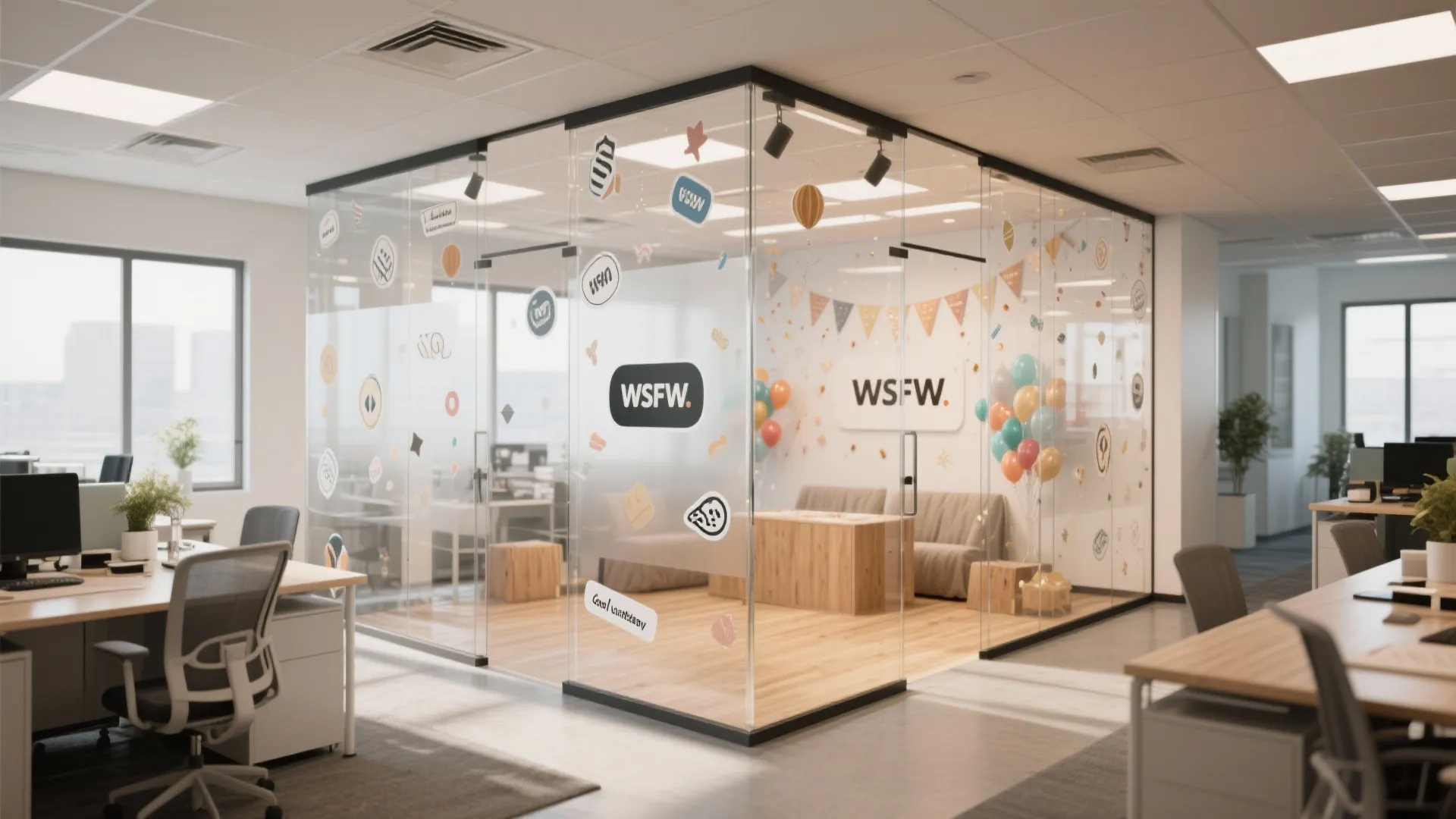 4. Partitioned Celebration Zones with Transparent Accents