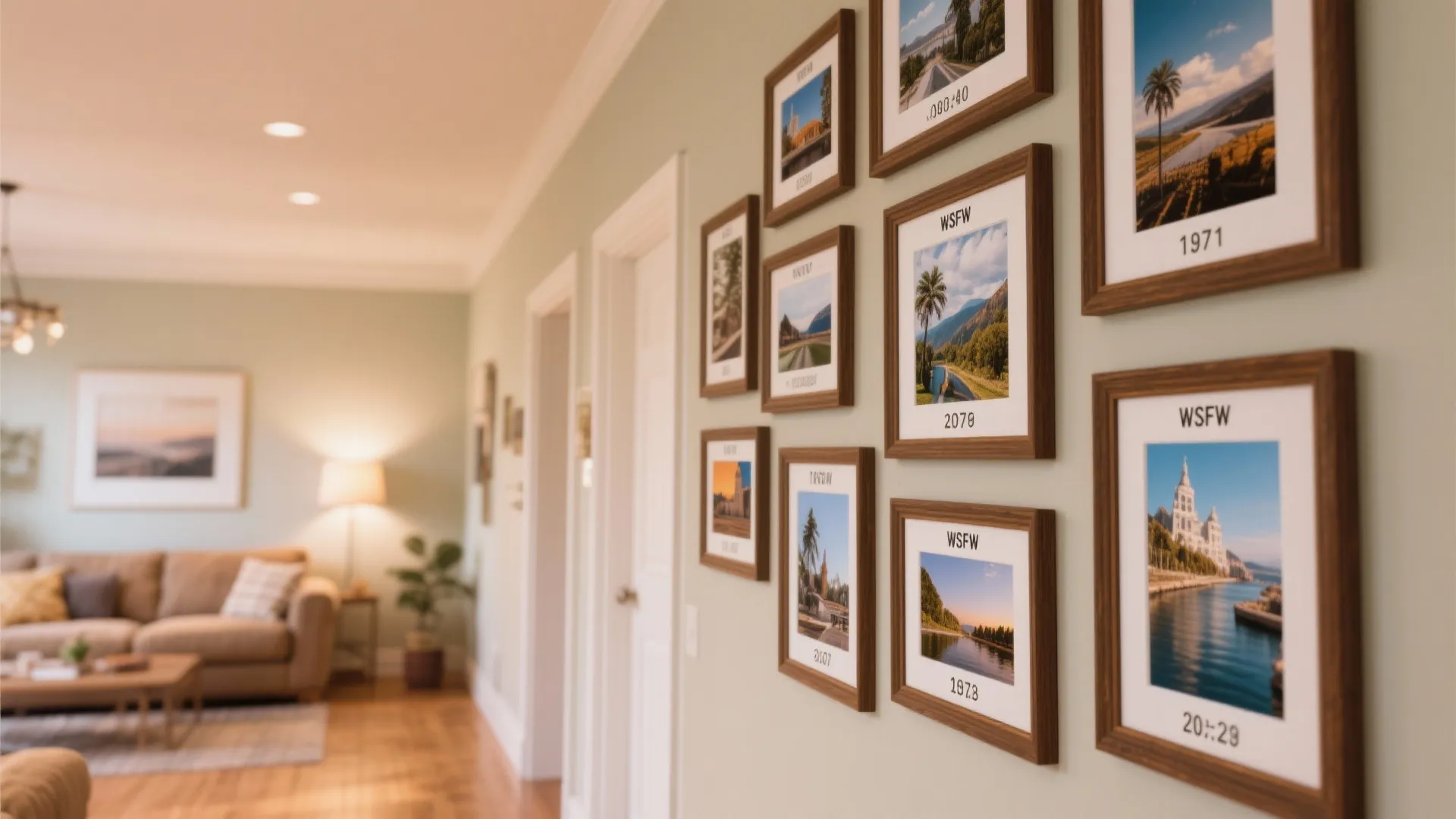 Travel photo frame gallery wall with unified color scheme
