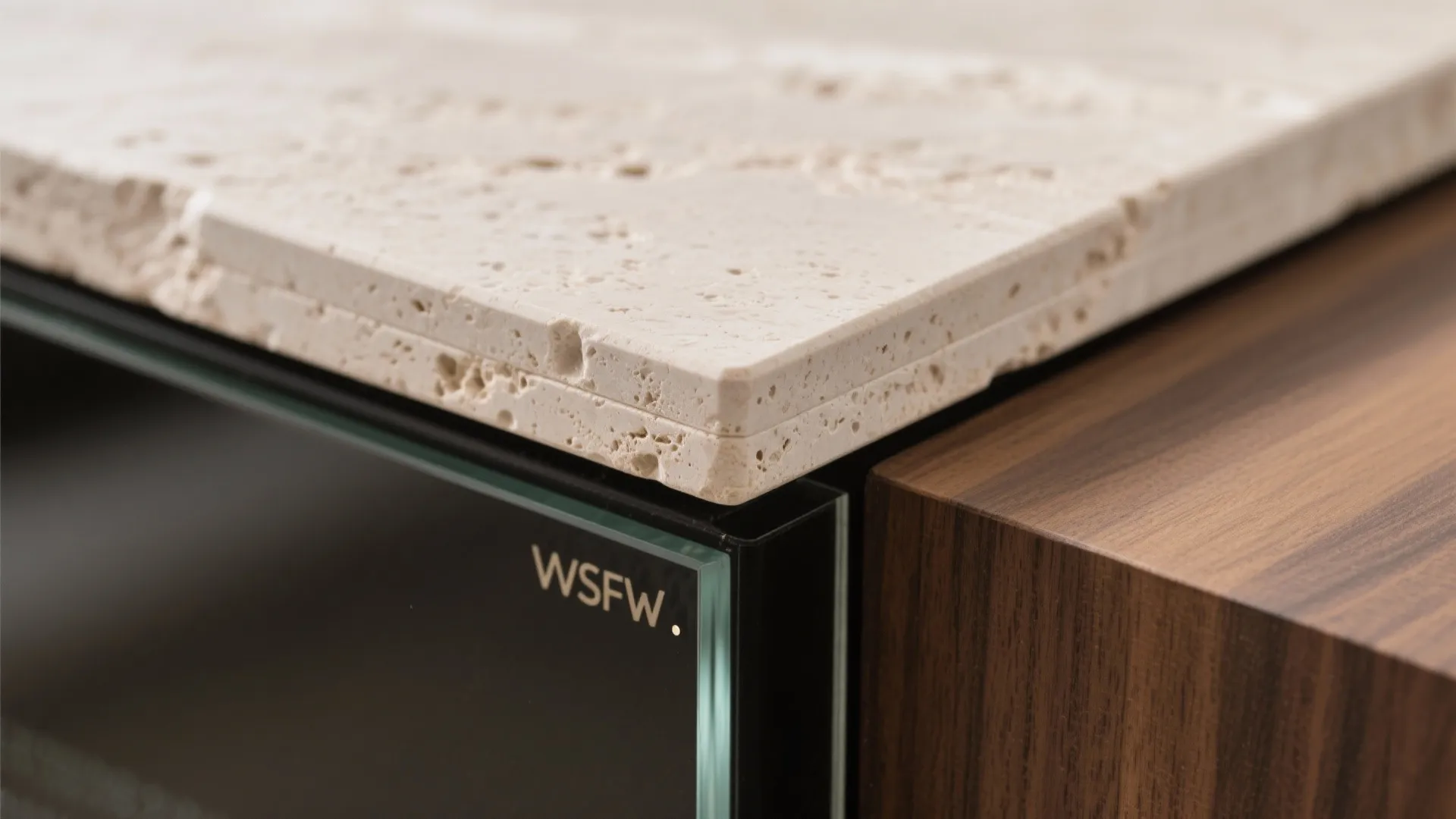 4) Artful balance of glass, stone, and wood