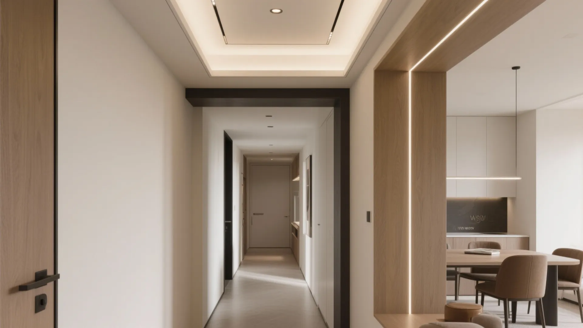 Tray + beam hybrid to zone living and dining