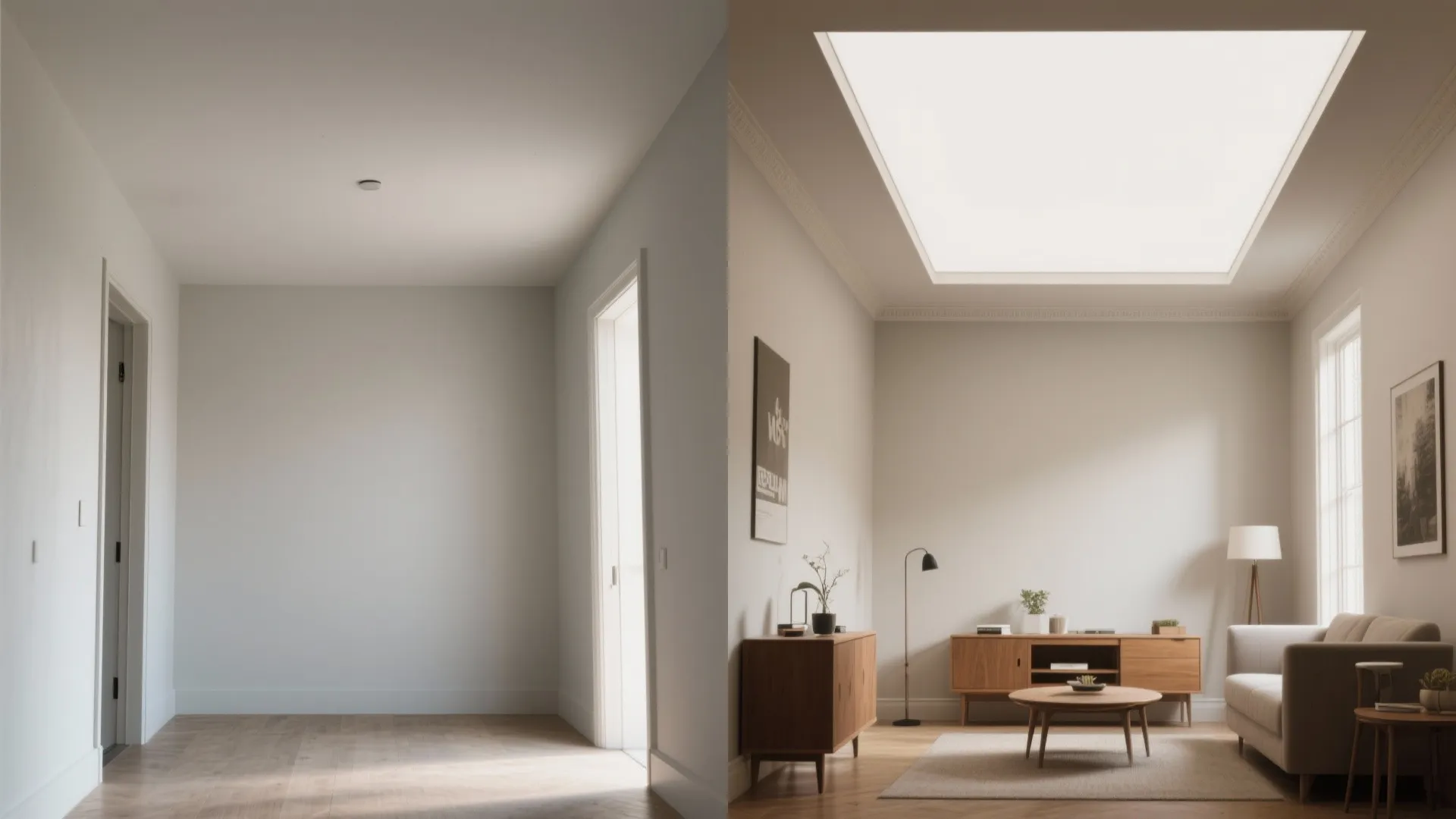 Minimalist Tray Ceiling to Define Zones