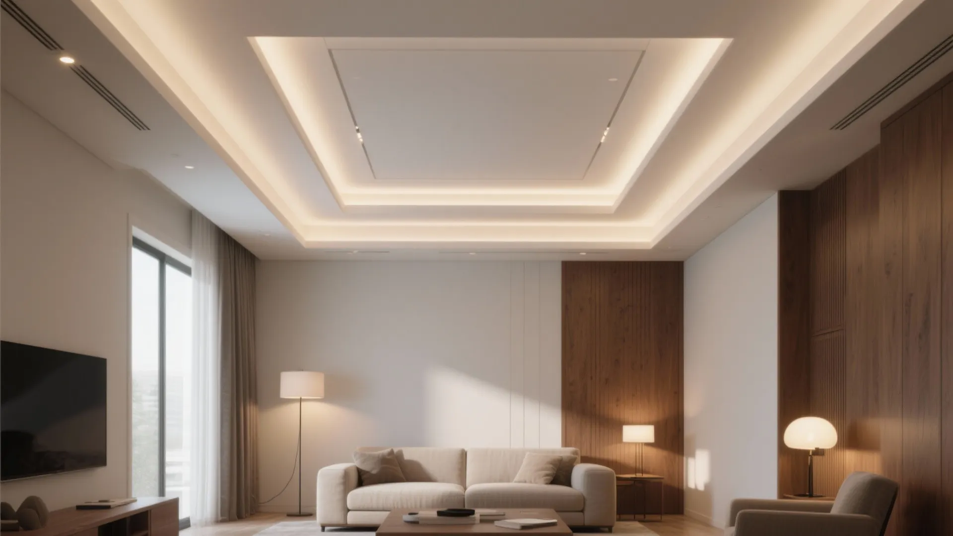 1. Tray Ceilings with Layered Recessed Lighting