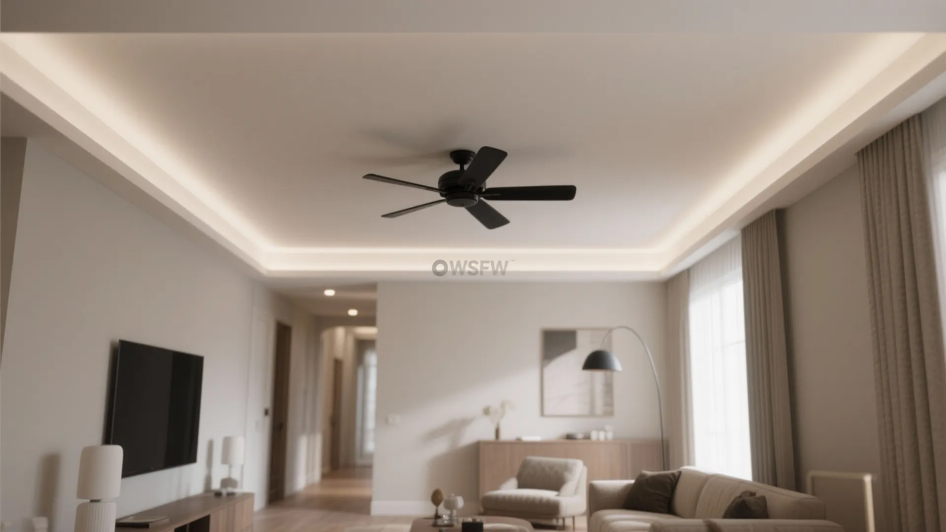 Tray ceiling with a clean central fan bay