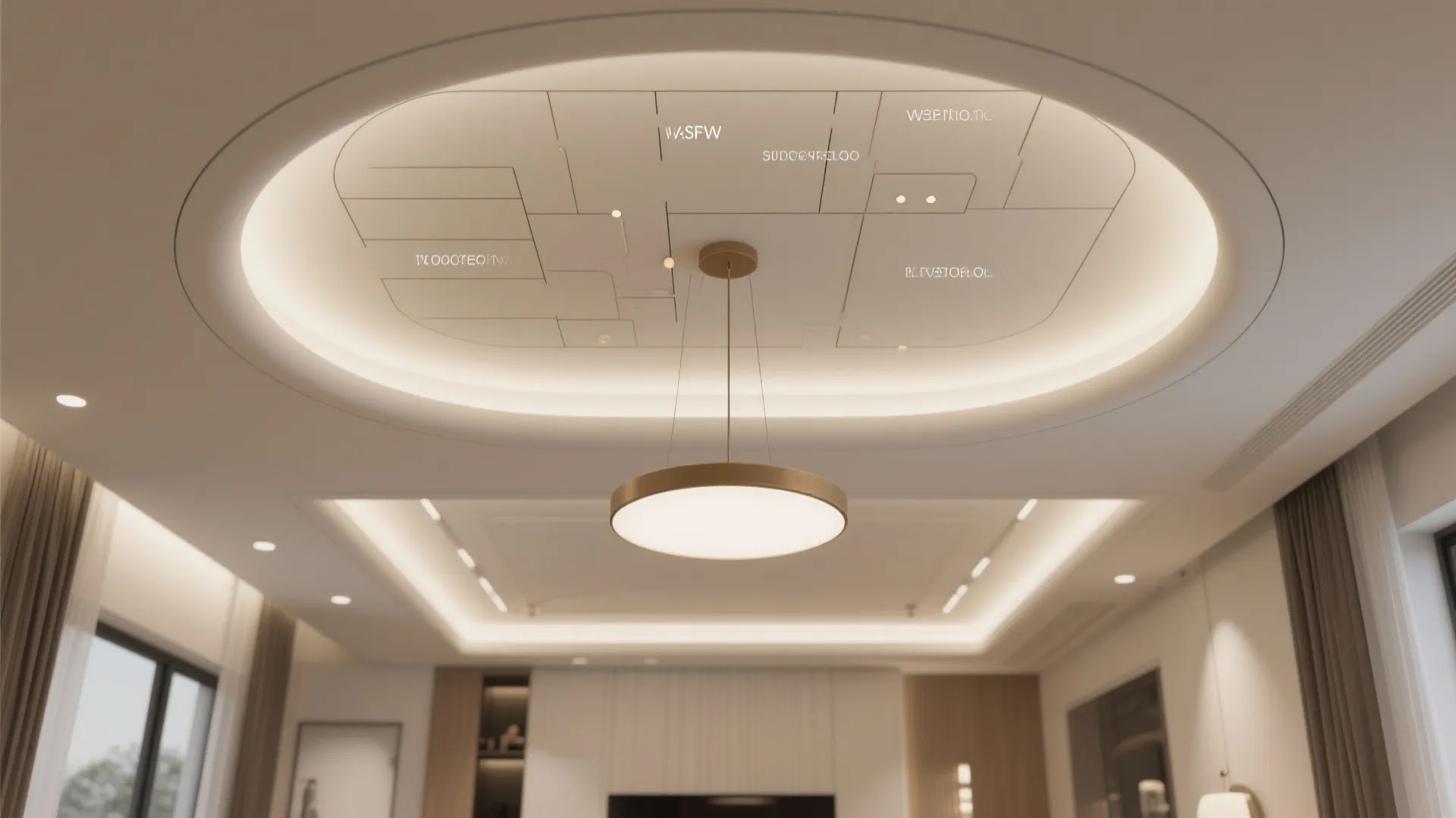 Top-down view of a two-level tray ceiling plan with cove and central tray.