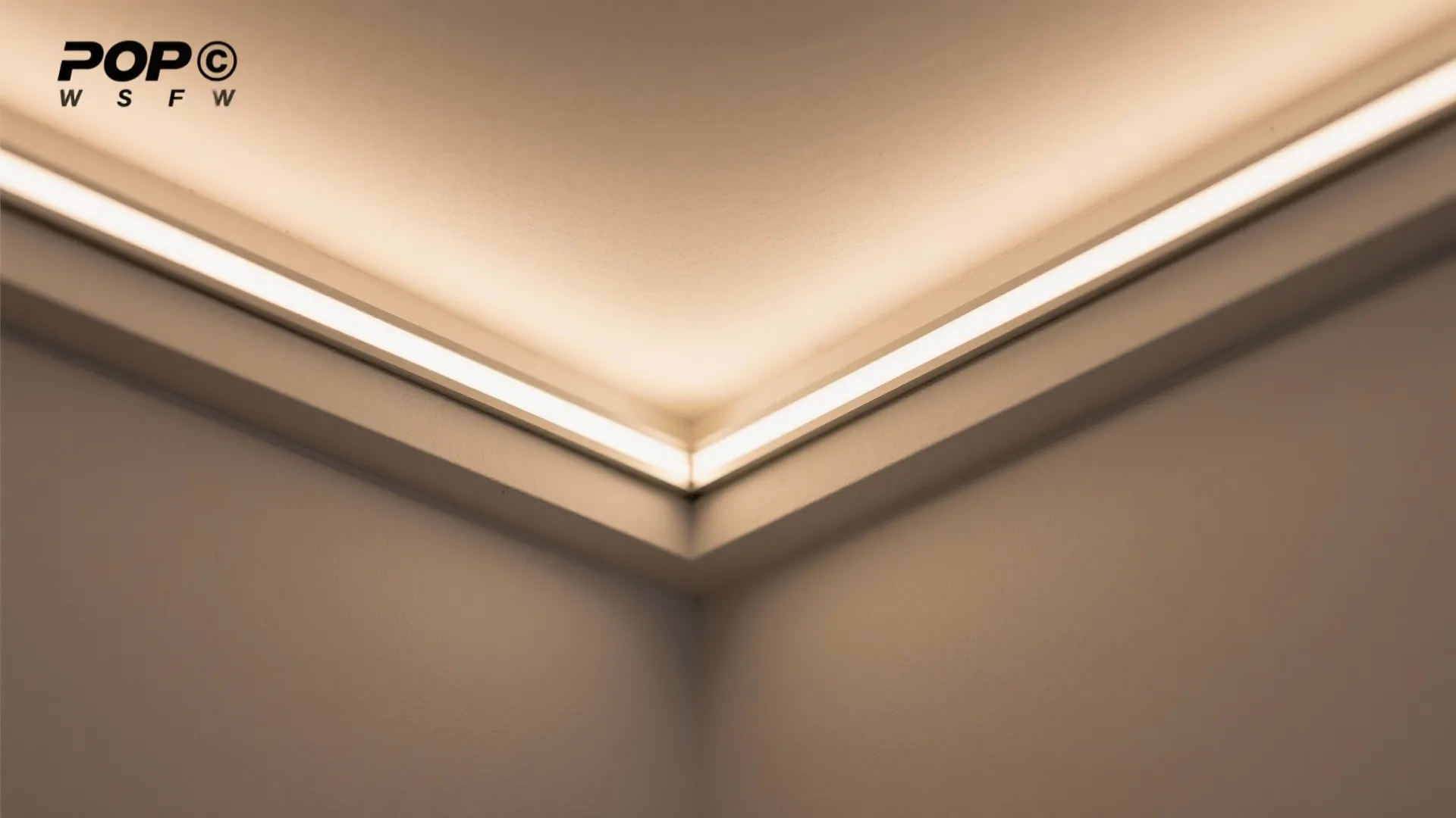 Macro of POP tray ceiling with secondary cove and aluminum LED channel.