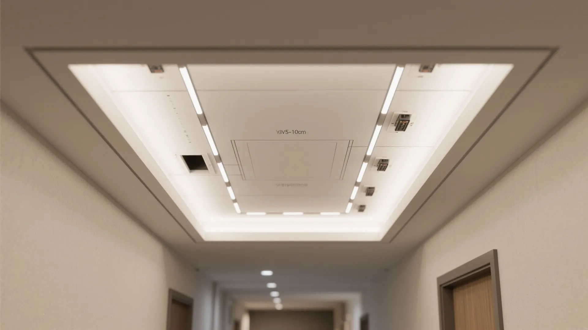 1) Minimalist recessed trays with soft cove lighting