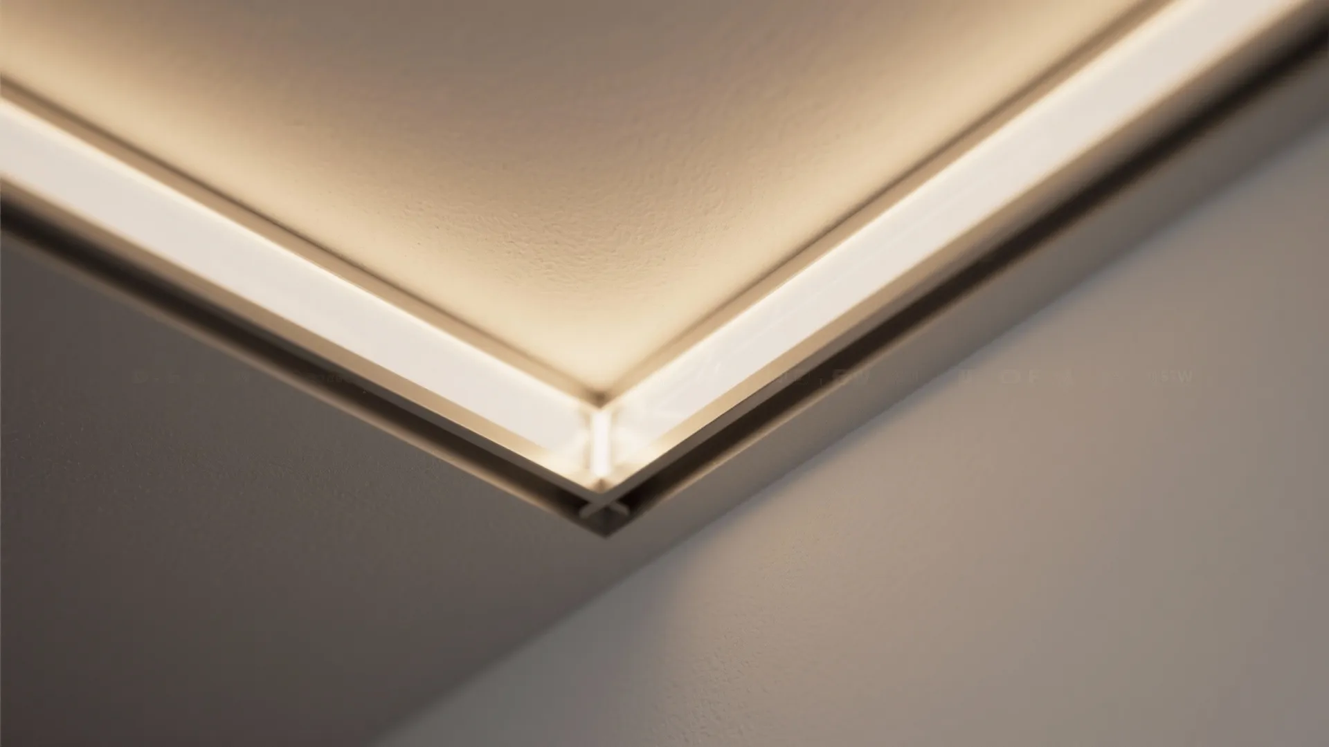 Close up view of warm light fixture installed in a ceiling corner for modern interior