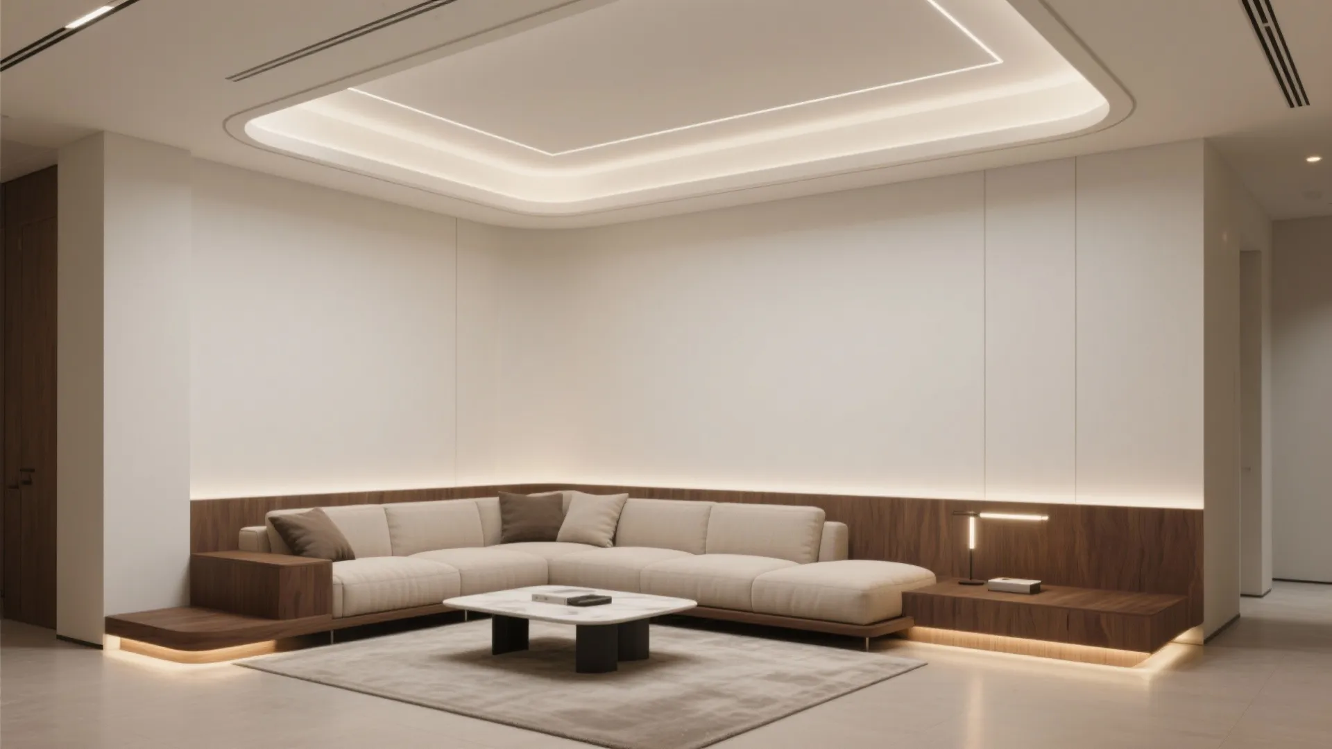 Asymmetric tray ceiling to anchor the elbow