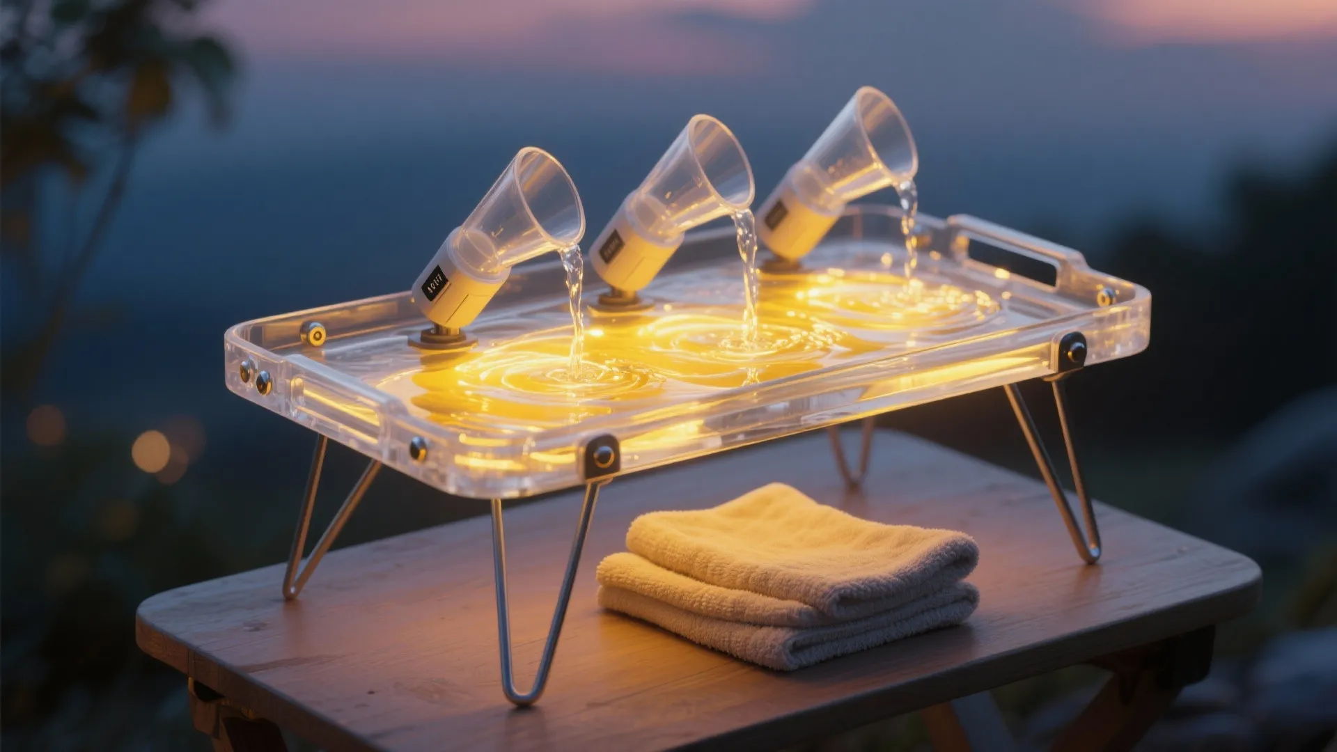 5. Tabletop Tray with Recycled Funnels and Lights