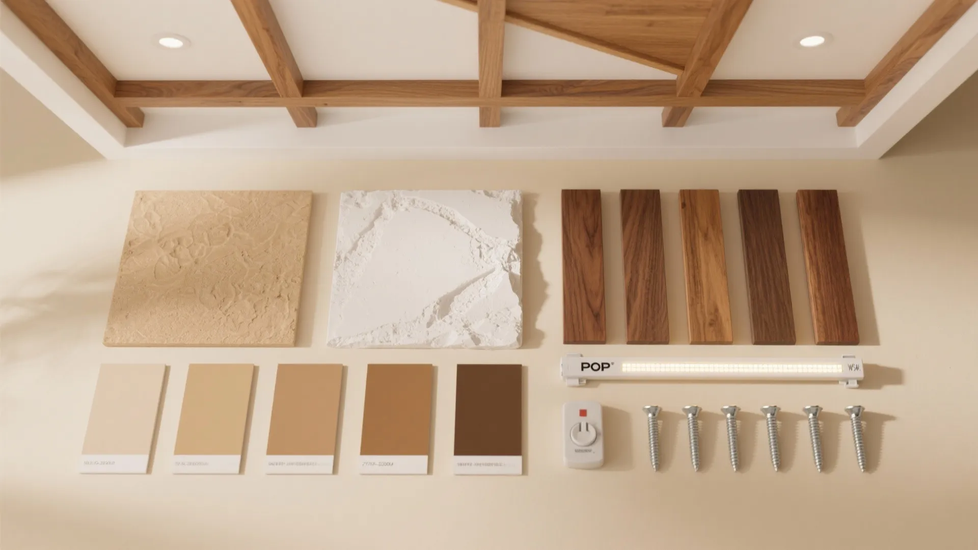 Tray Ceiling Mix: POP + Wood Accents
