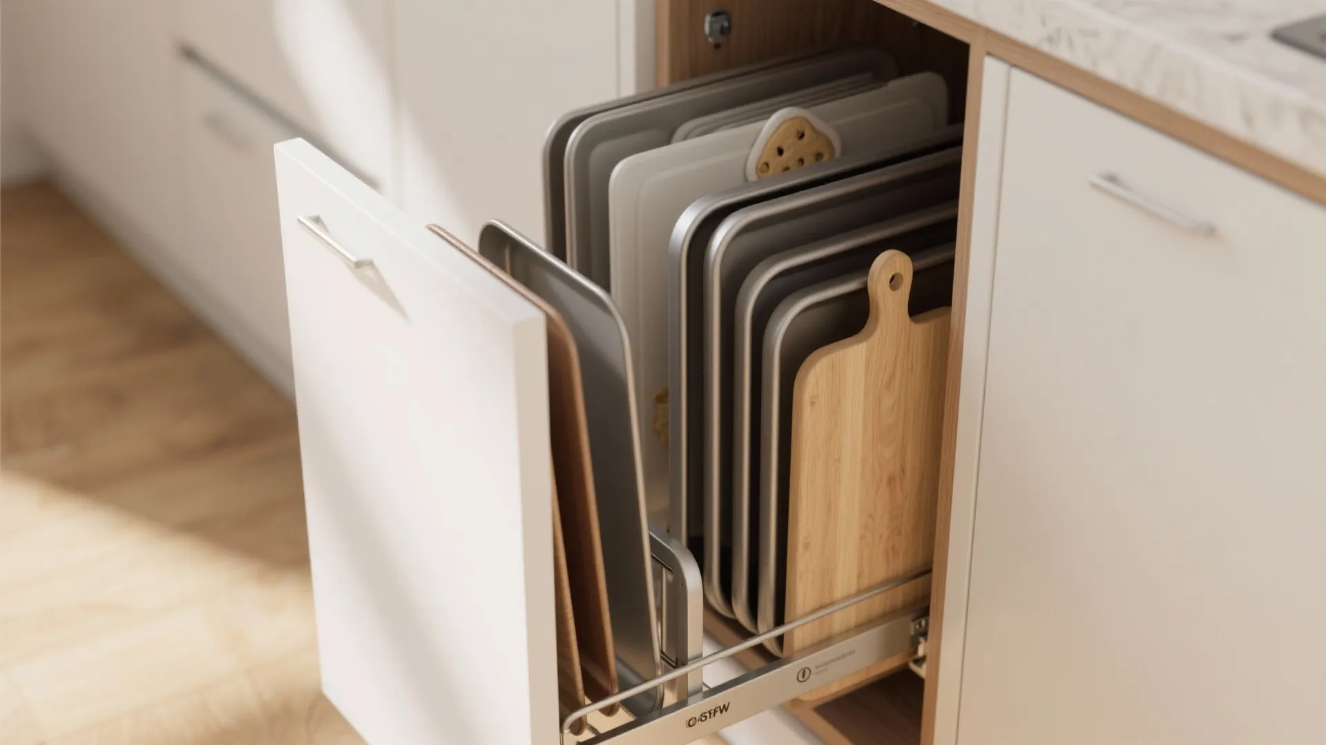 Vertical baking-sheet & tray organizer pull-out