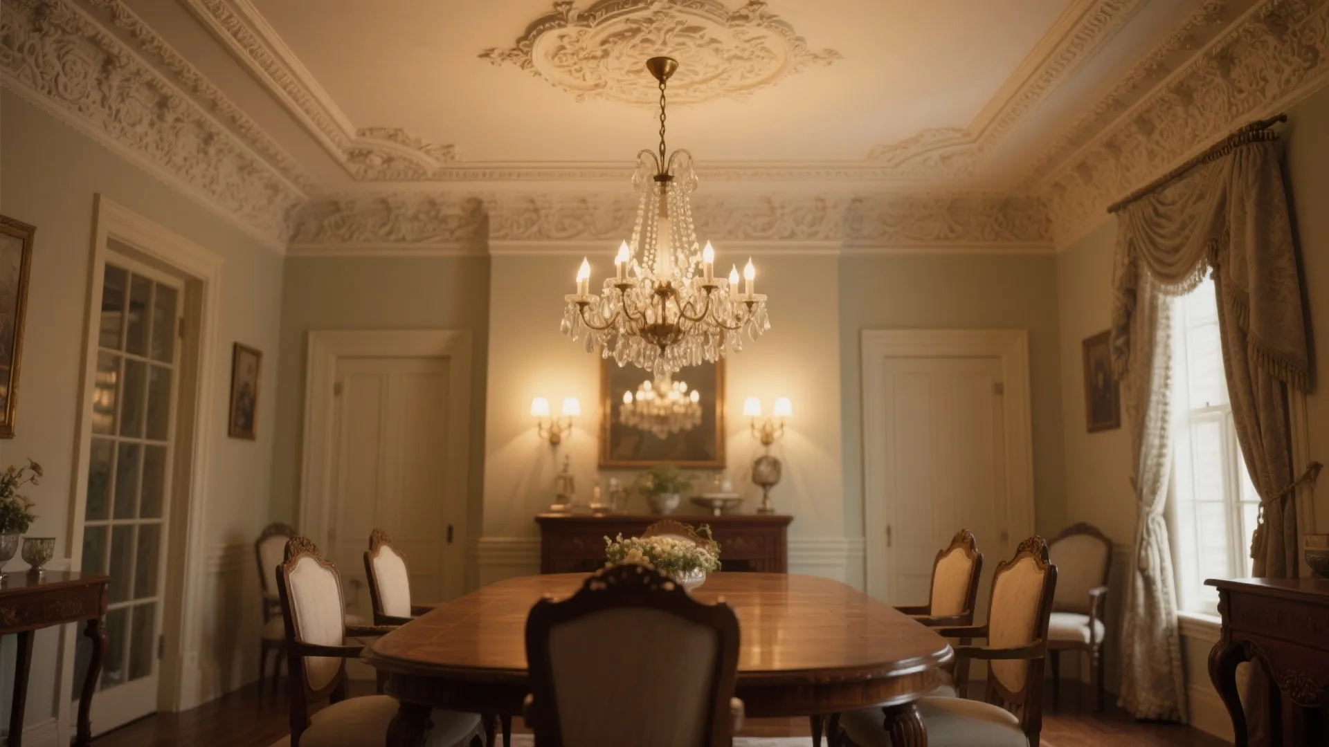 Classic Tray POP Ceiling with Chandelier