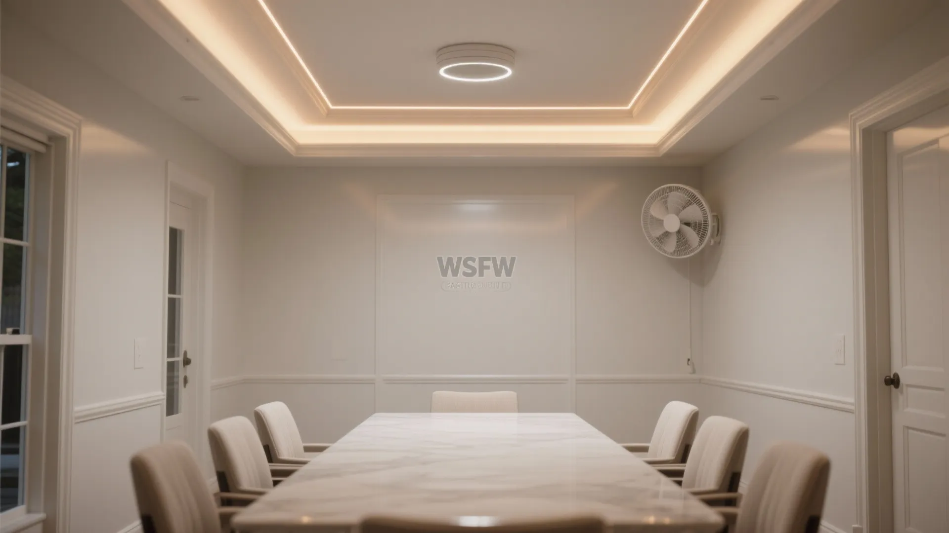 3) Long Tray (Racetrack) Ceiling with an Offset Fan