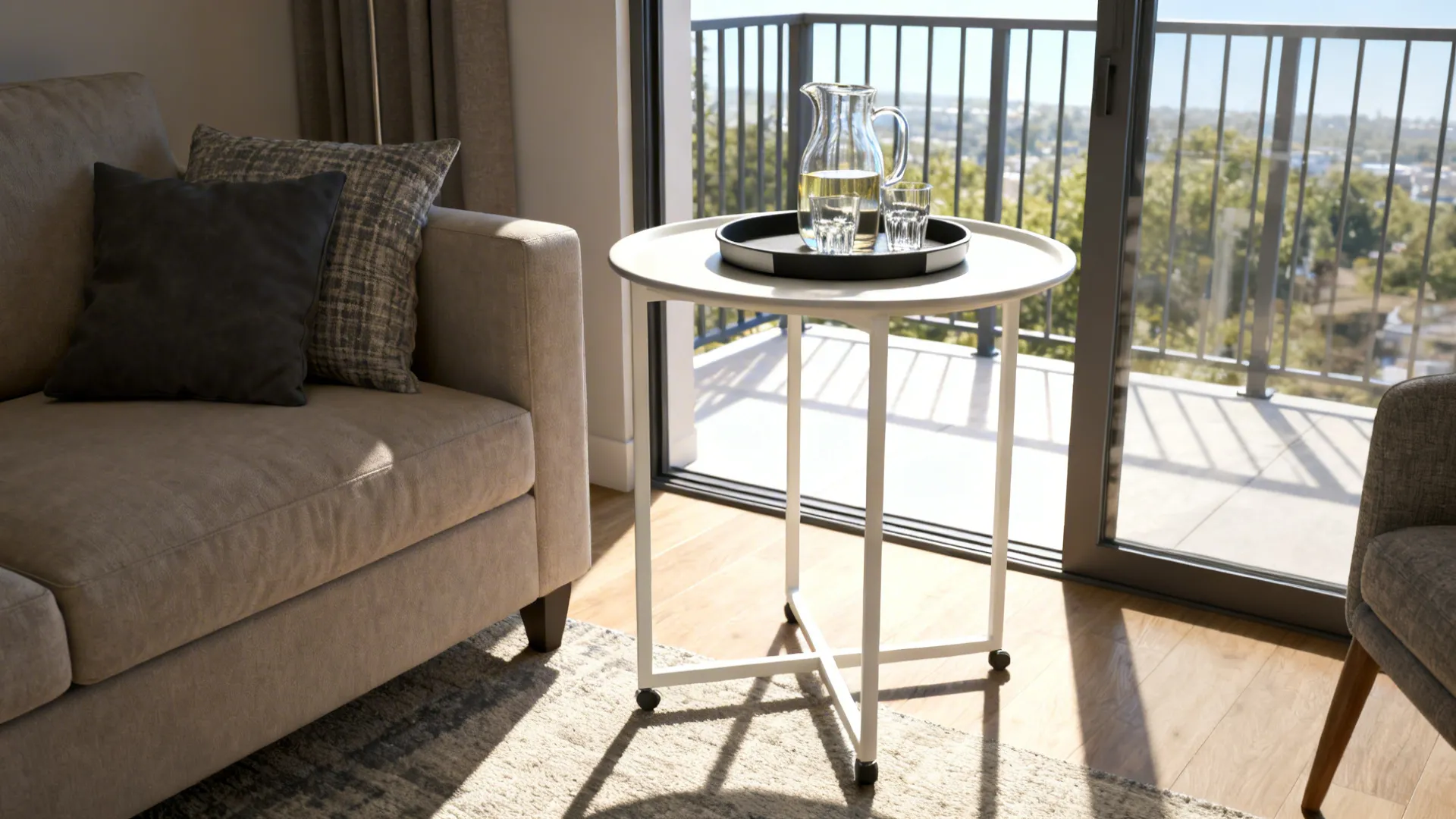 3. Tray-top round table as a mobile surface