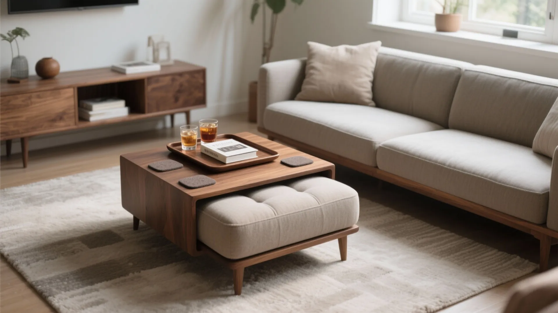 Tray-Top Ottoman as Coffee Table