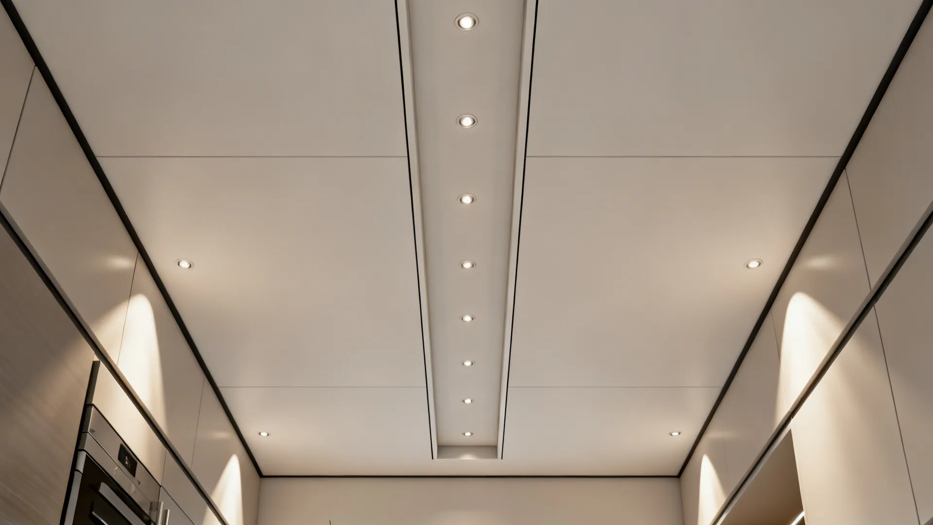 Slim central tray with integrated task lights