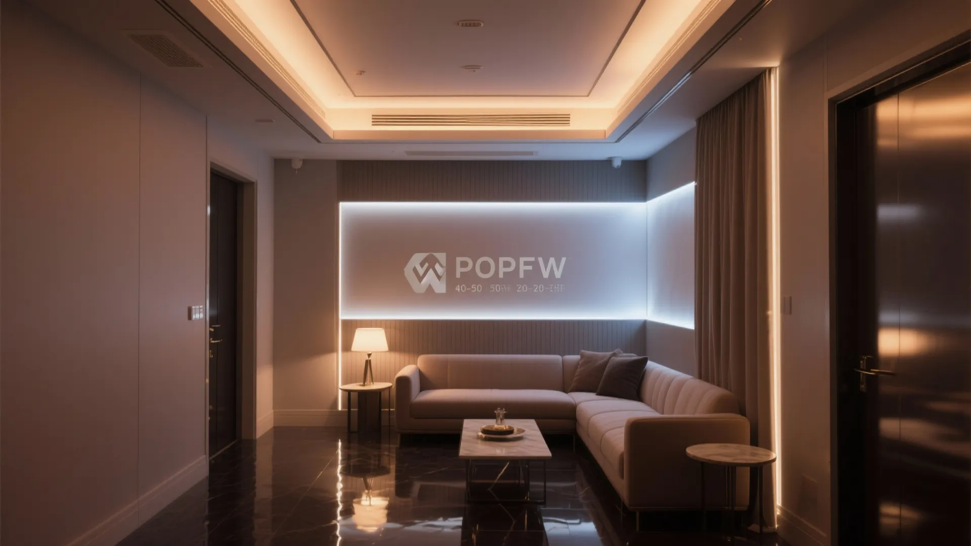 Recessed POP tray ceiling with two-level cove lighting in a cozy small hall.