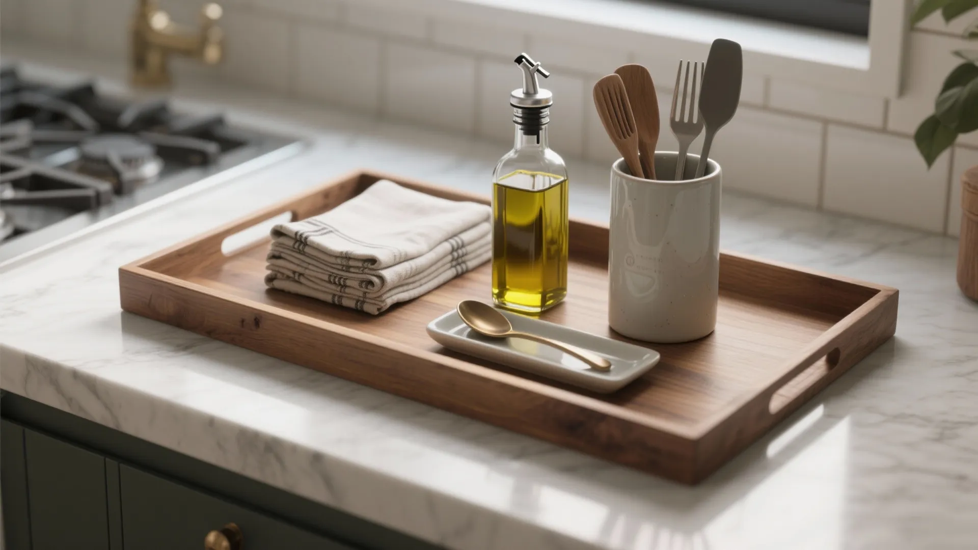 3. Tray + vertical accents for easy swaps