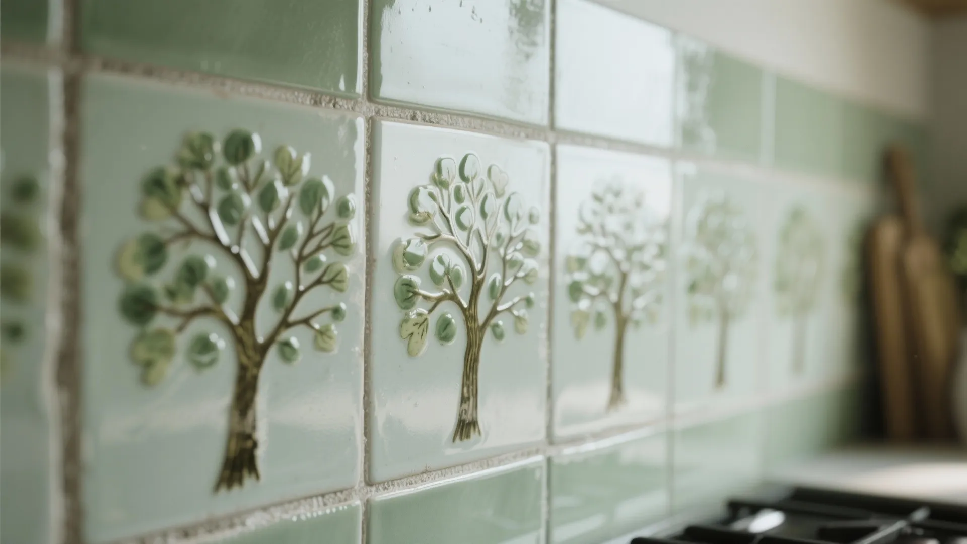 Tile Backsplash with Tree Motifs: Durable Charm