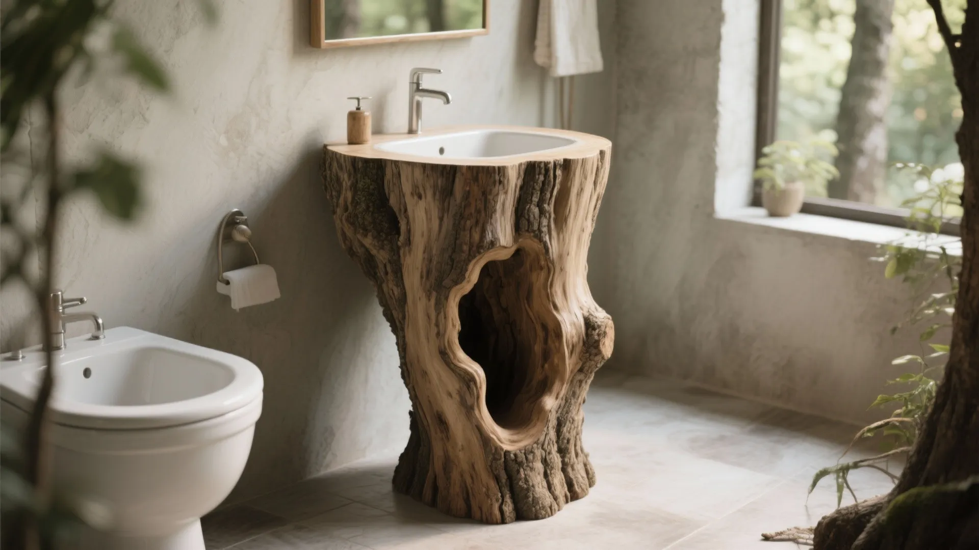 6. Hollowed Tree Trunk Pedestal