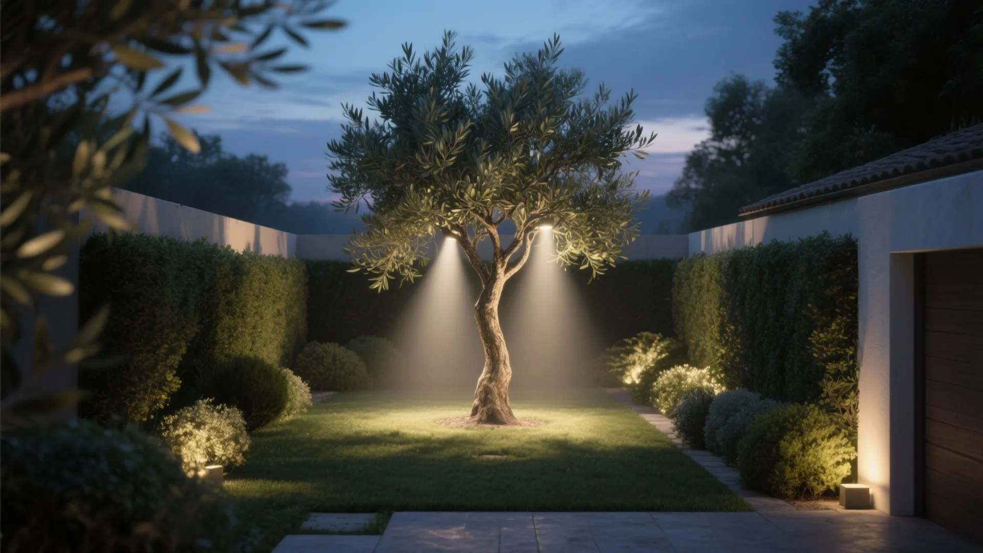 4. Layered tree uplighting for vertical drama