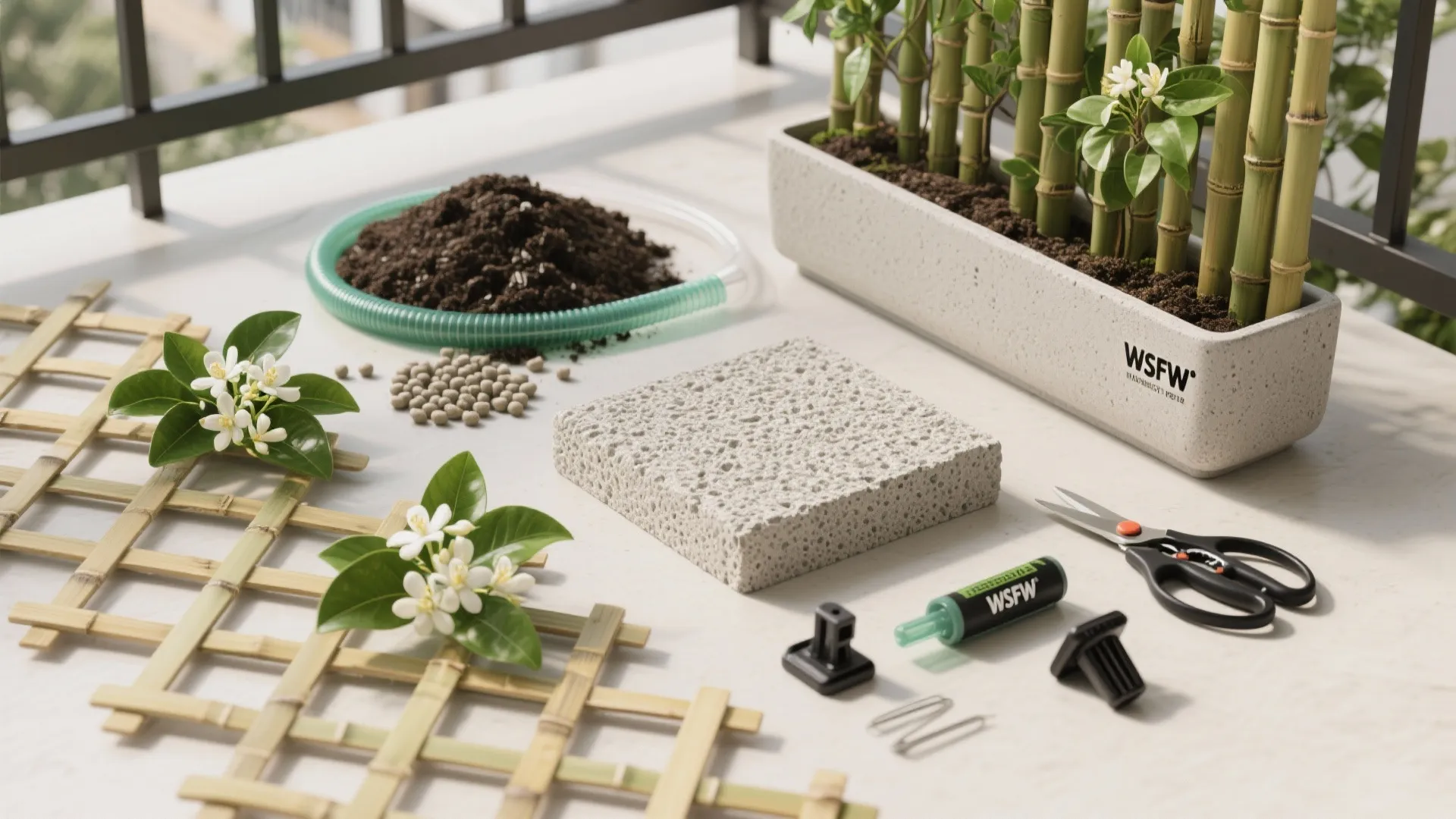 Potted trellis and climbing vines for dappled shade