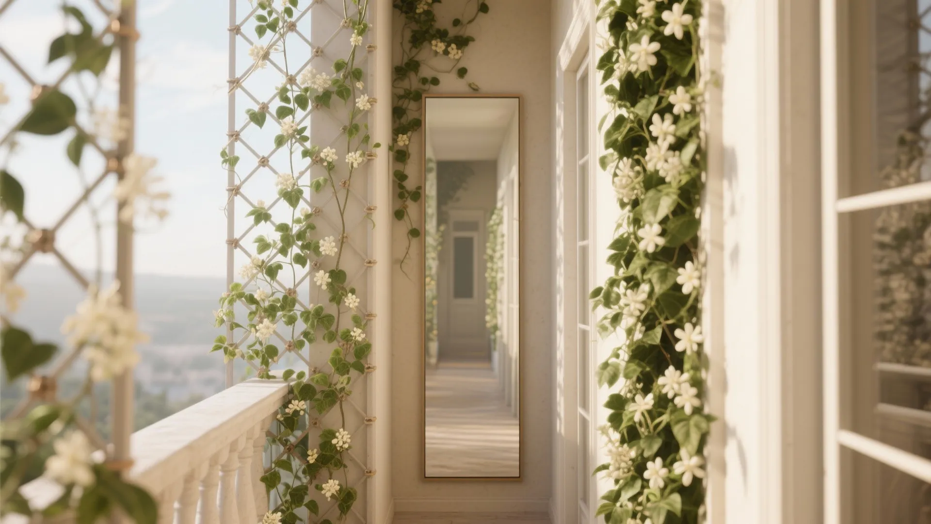 4. Trellis plus mirrors to double the greenery