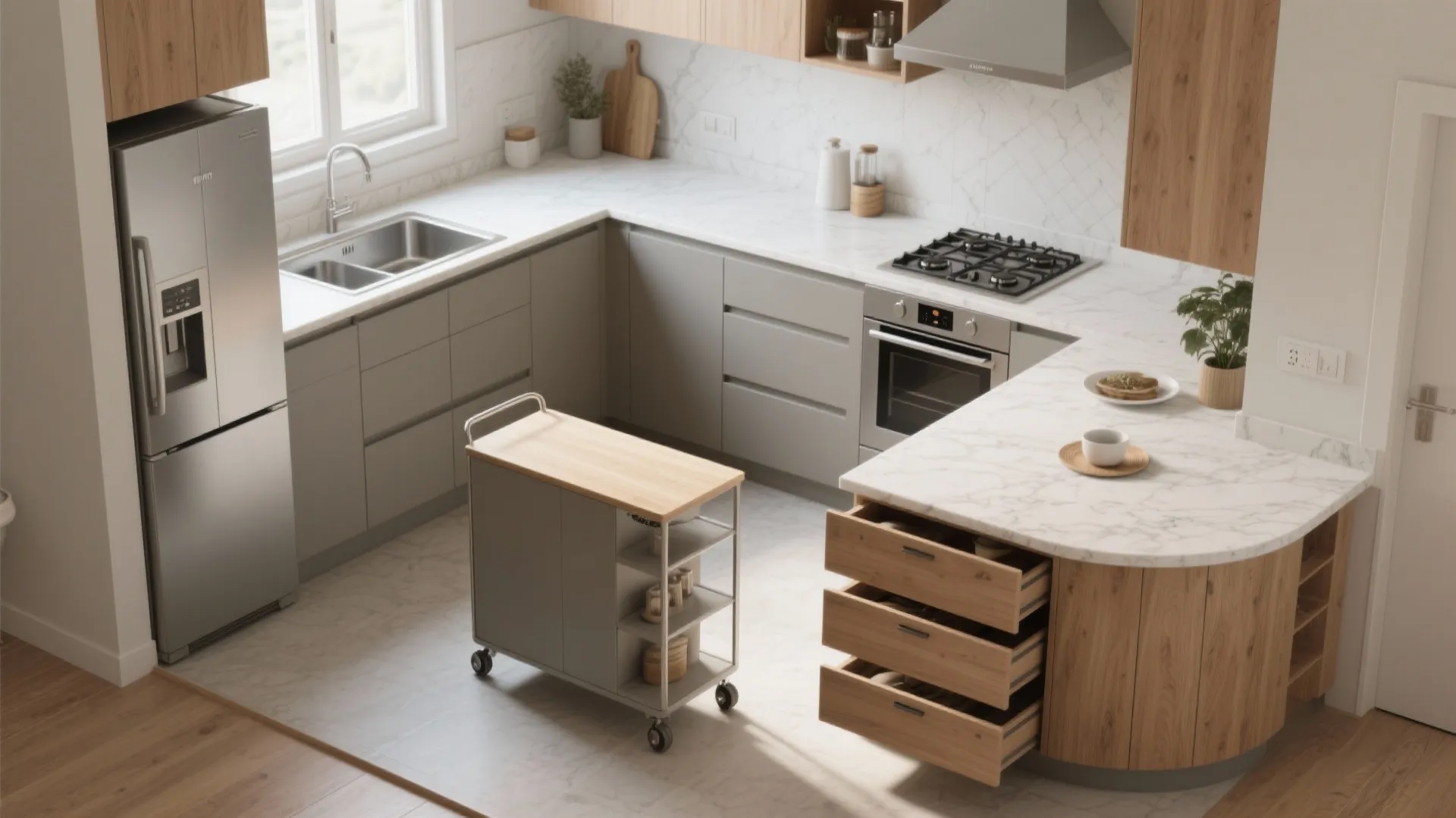 3) Compact Kitchen: L-Shape or Parallel with a Smart Prep Triangle