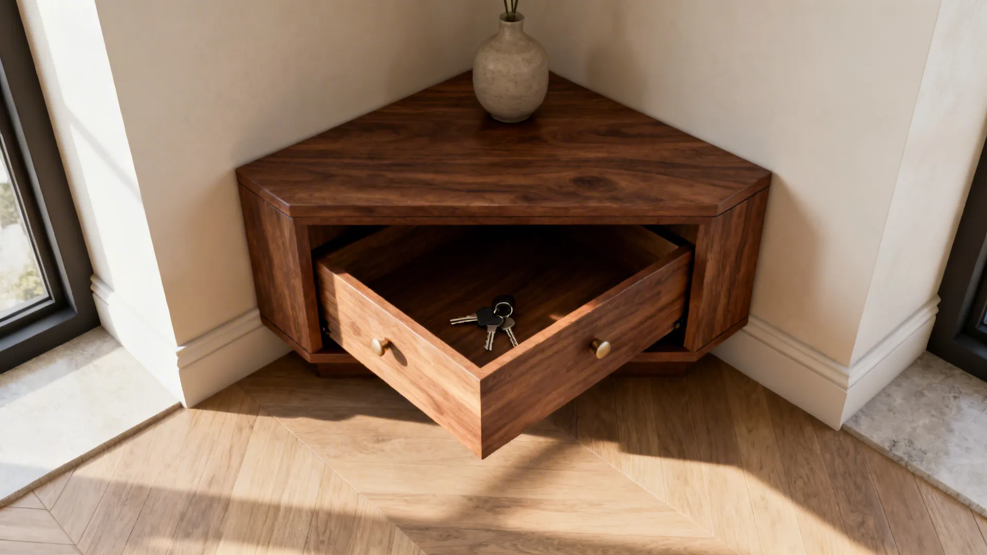 2. Triangular console with drawer