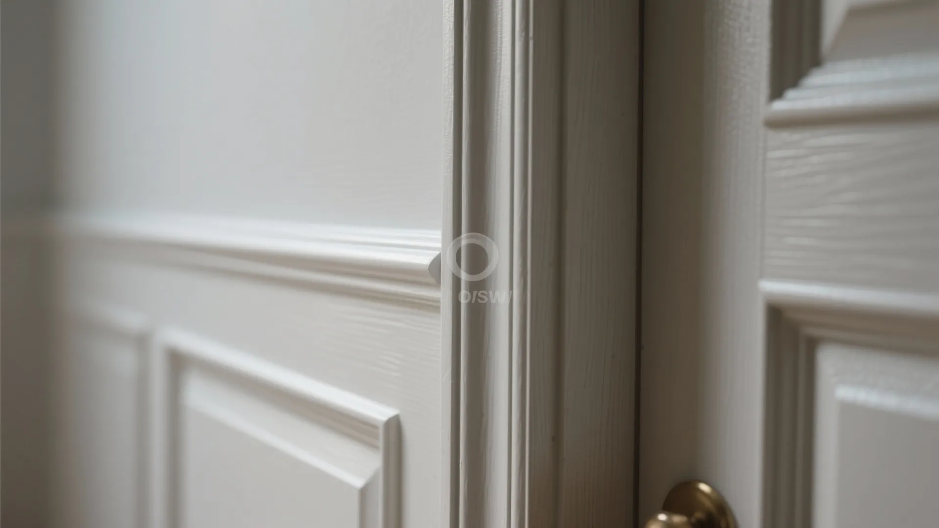 Close up of white wall panel details and door frame showing elegant interior home design textures