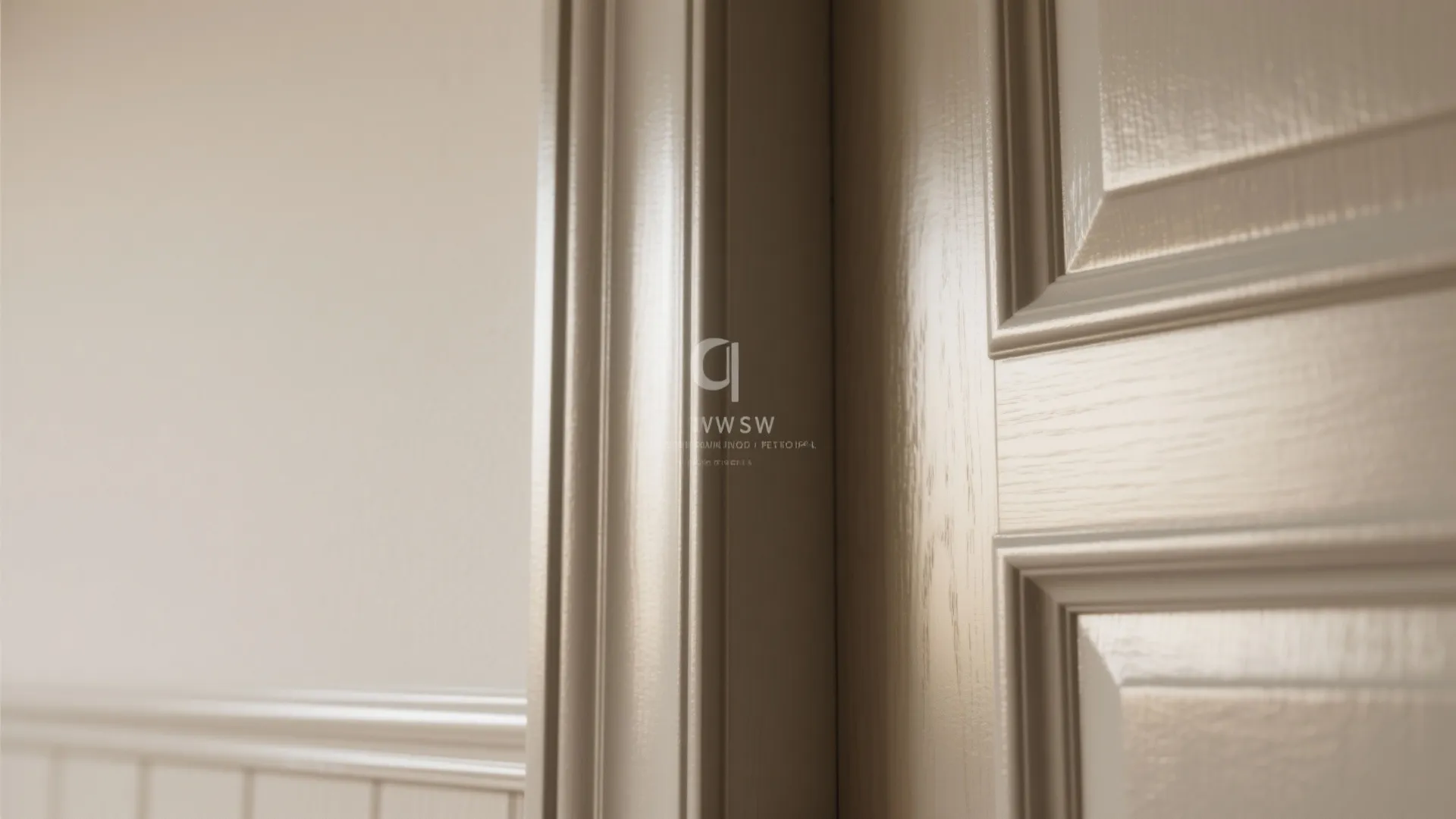 Detailed view of a white wall panel and door frame with a smooth glossy finish