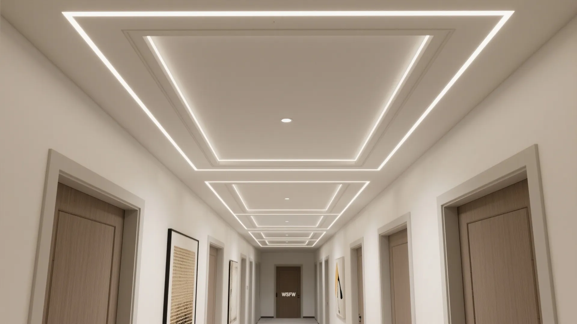 Geometric gypsum trims with concealed lines