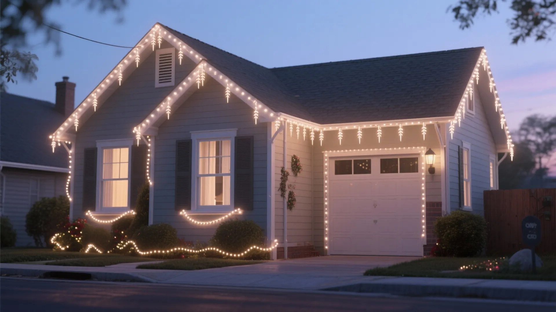 4. Outline trim with icicle or rope lights