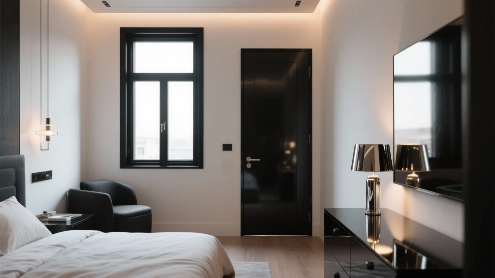 2. High-contrast trim and reflective surfaces