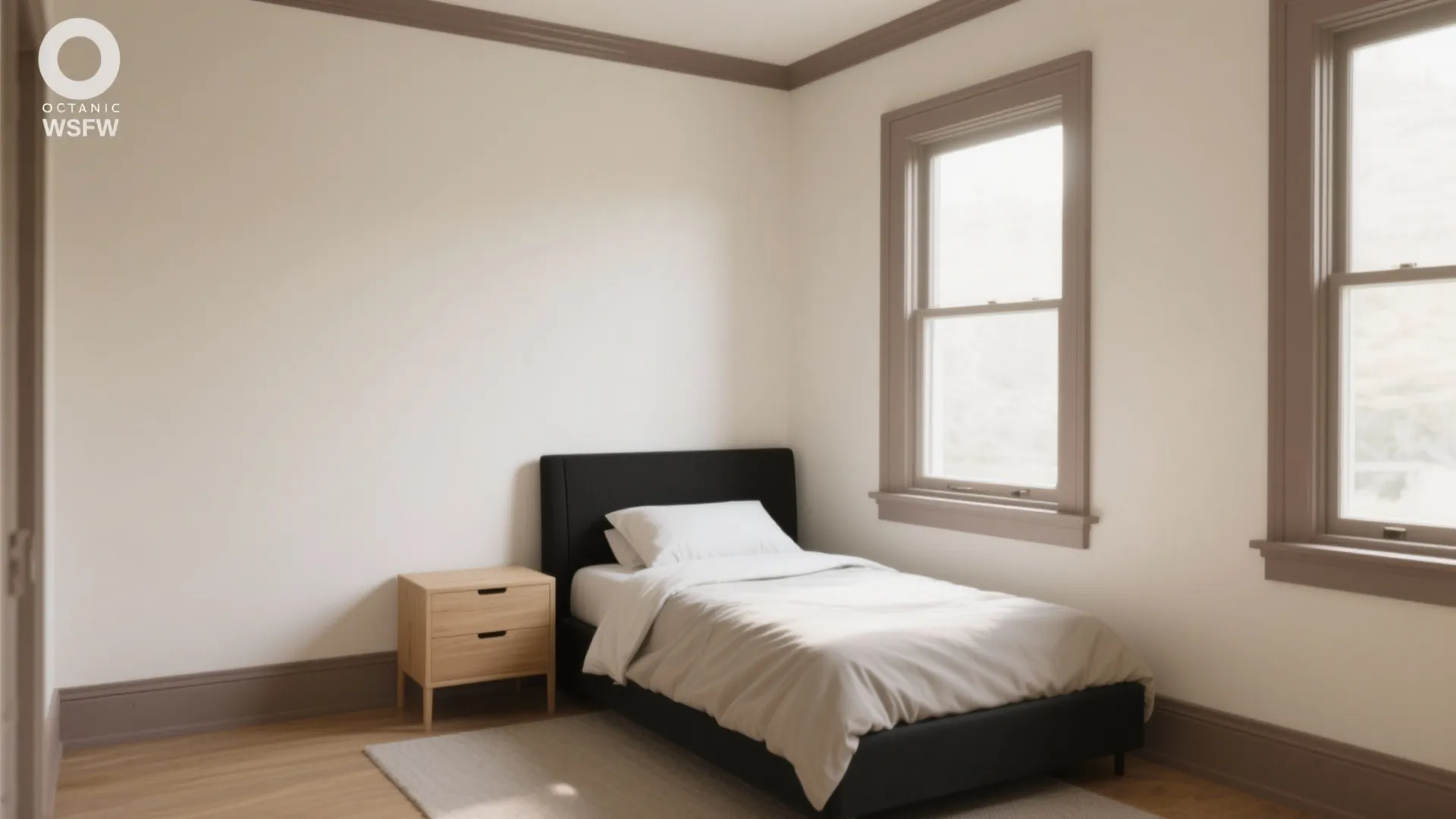 High-Contrast Trim with Soft Putty Walls