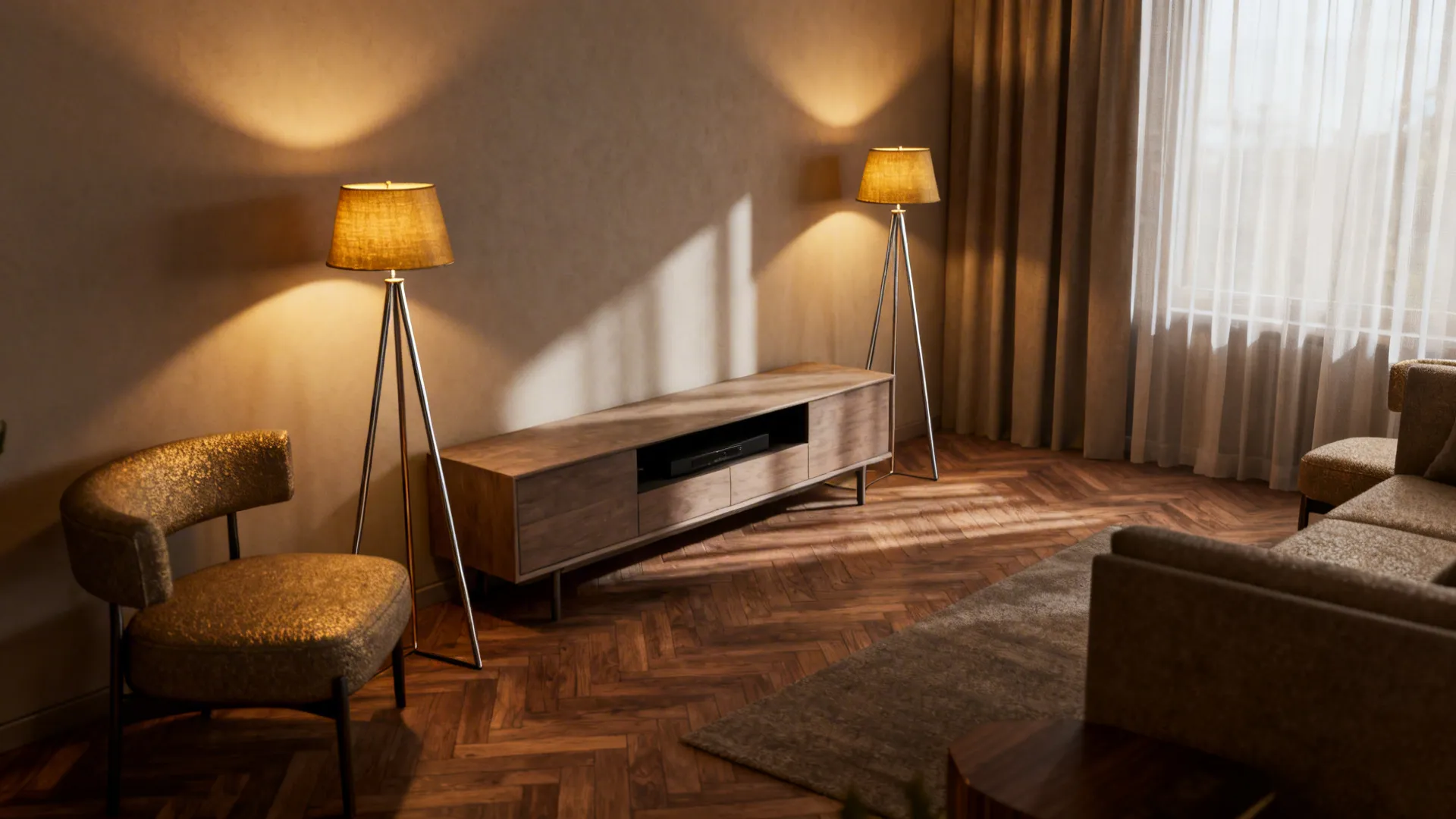 4. Pair of tripod floor lamps for a stylistic focal point