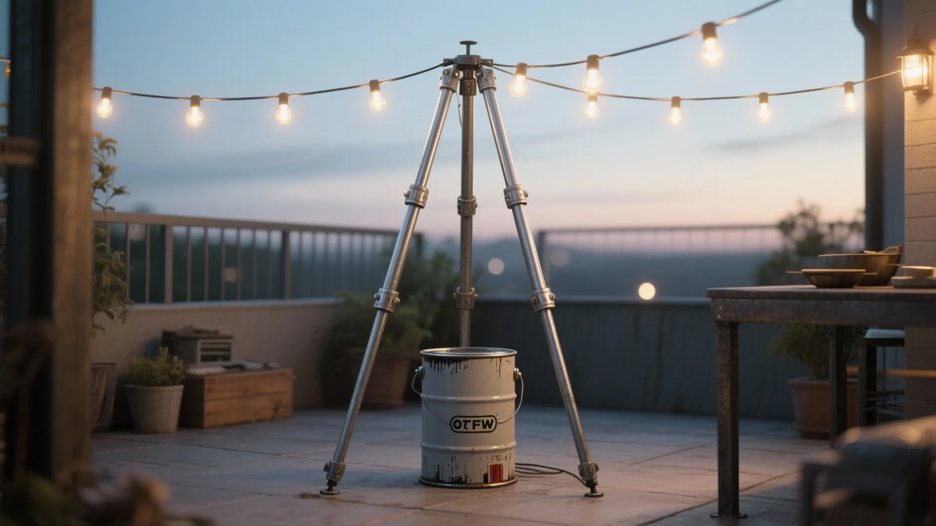 3. Tripod Pole from Conduit and Paint Can Weight