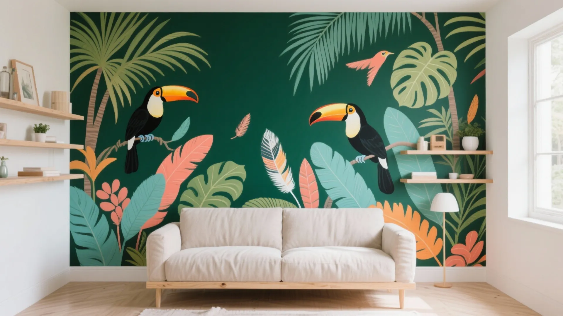 Tropical Aviary Feature Wall (bold color, balanced palette)
