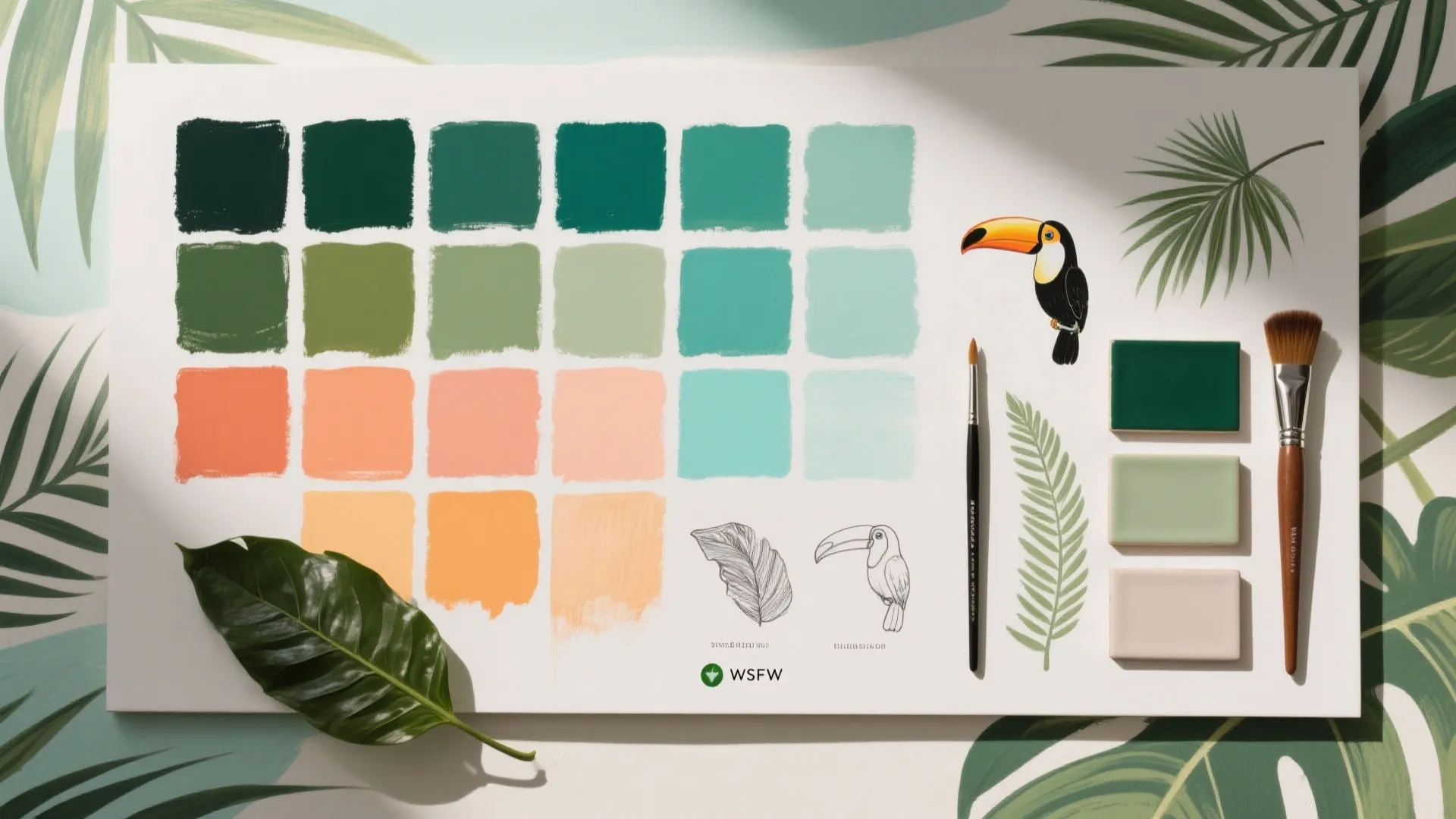 Tropical Aviary Feature Wall (bold color, balanced palette)