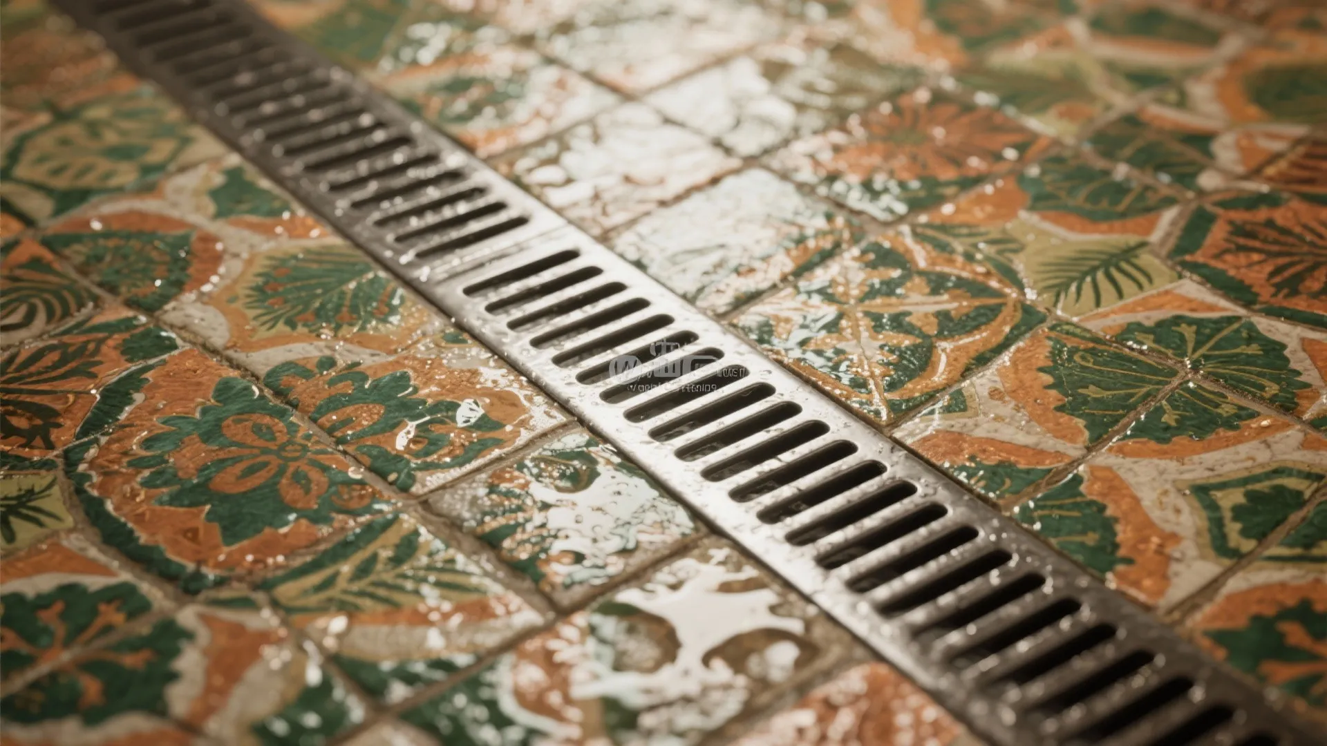 4. Bold Tropical Tiles and Smart Drainage