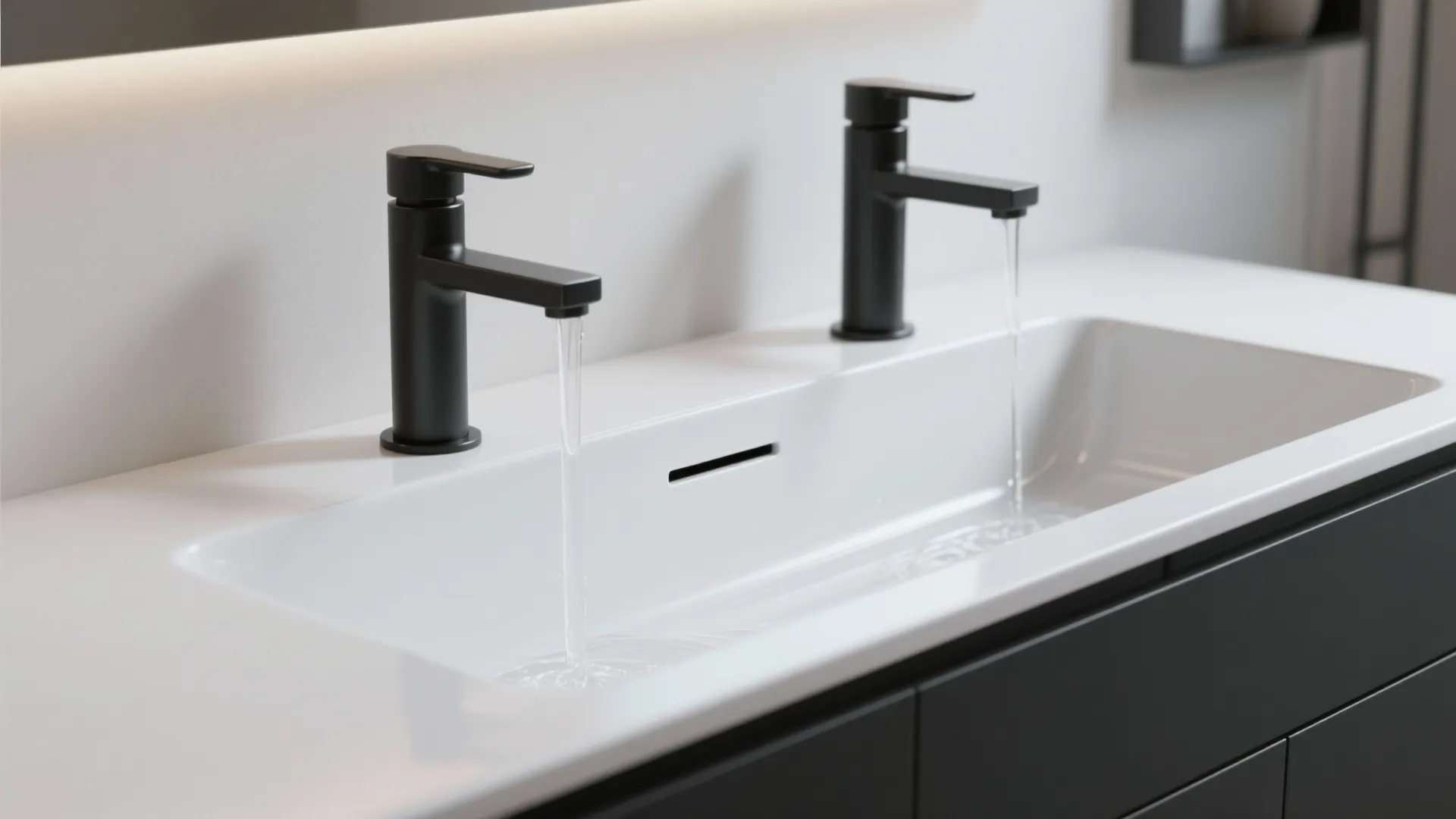 Trough or shared basin with dual faucets