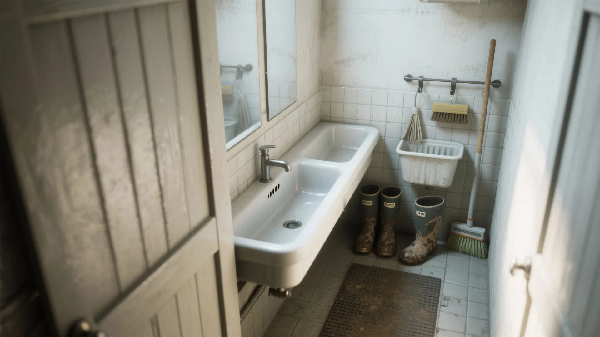 5. Trough or mop basin tucked into a closet or alcove