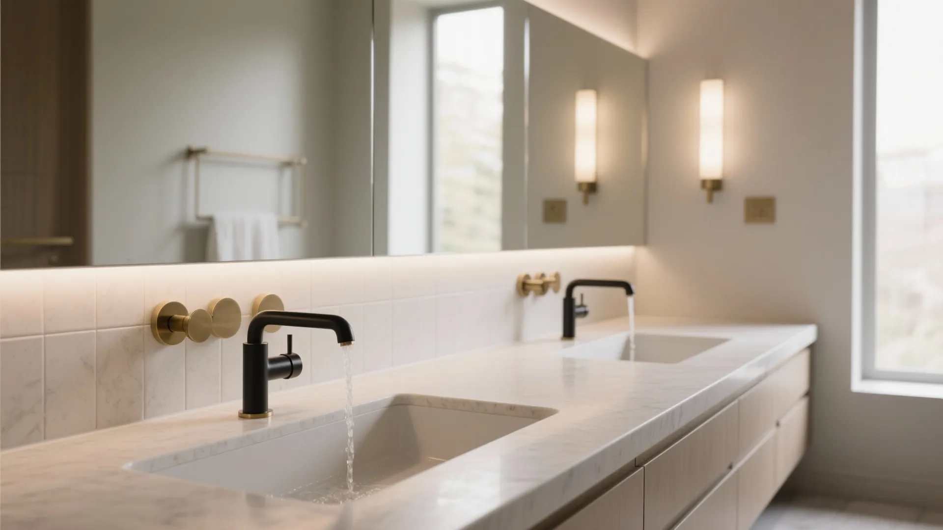 Shared Trough Sinks with a Long Counter (Couple-Friendly)