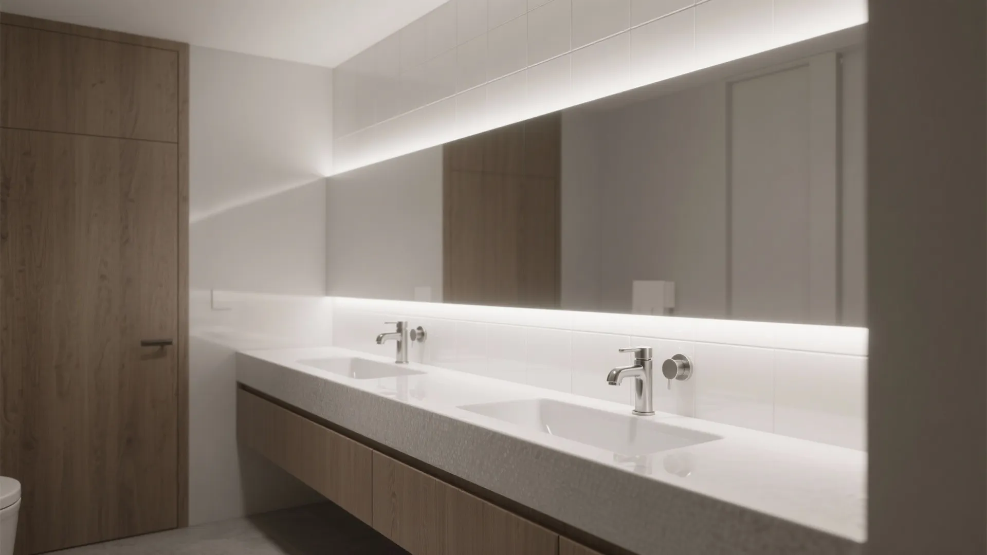 Slim Trough Sinks with Wall-Mount Faucets (Long, Not Deep)