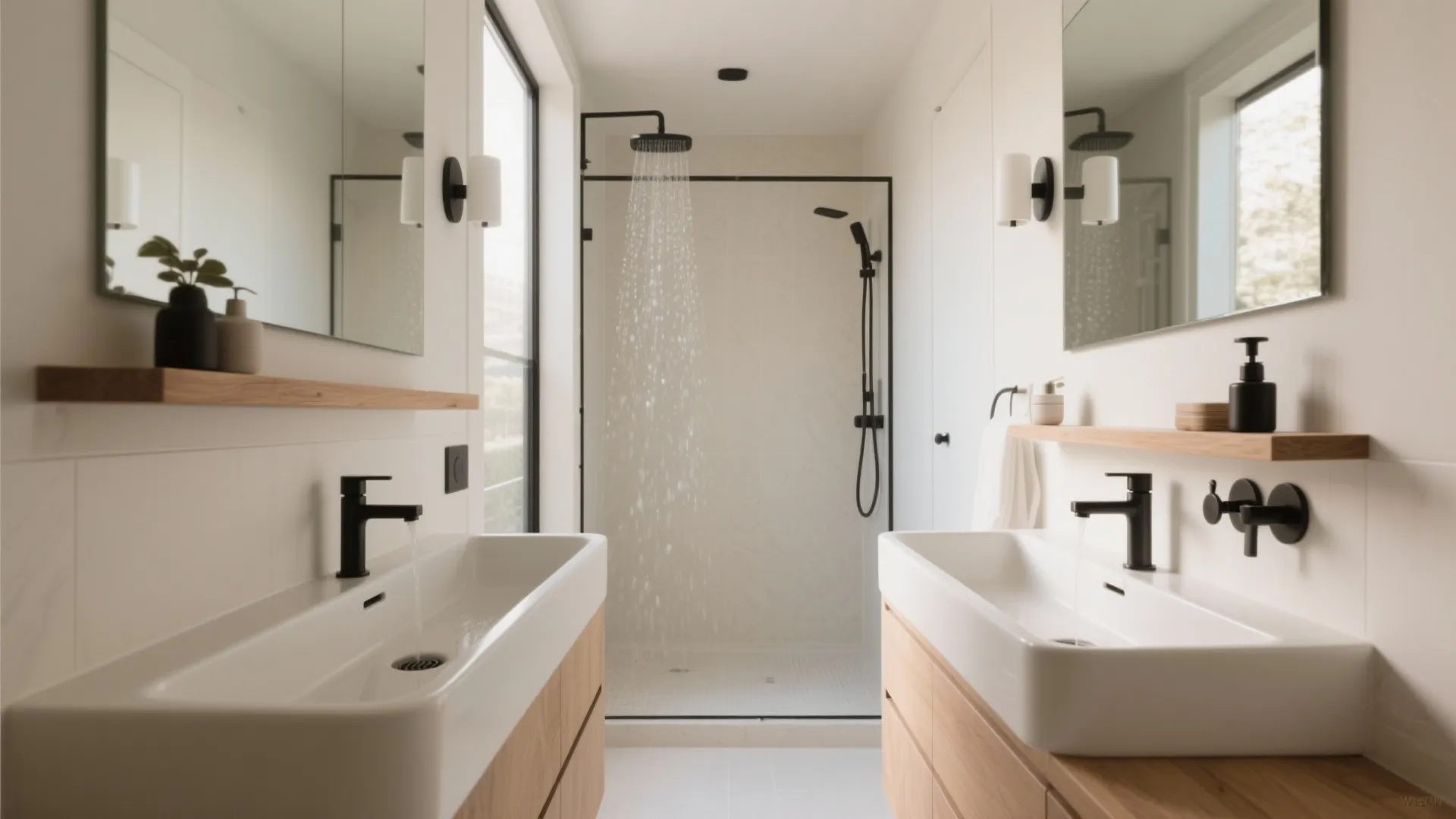 2) Slim trough sink for two (without a double vanity)