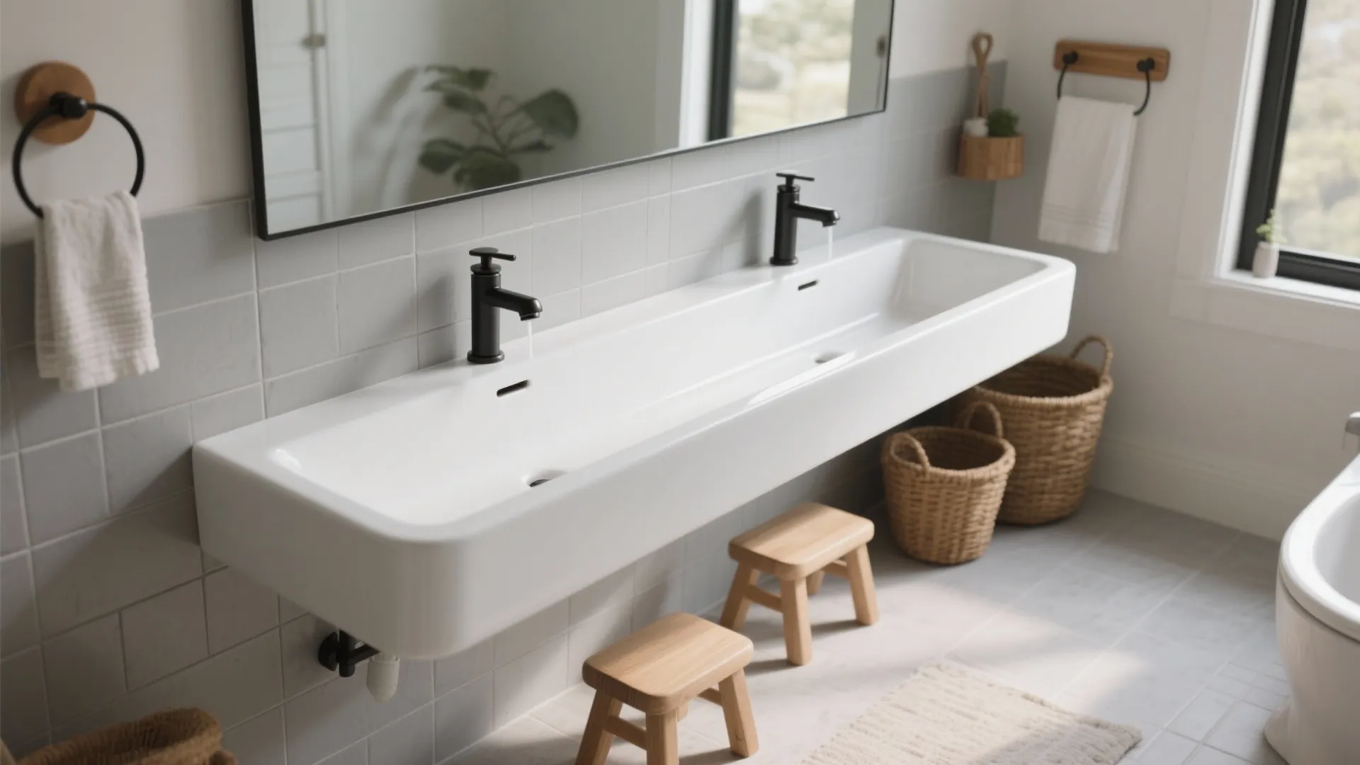 Trough-Style Floating Sink for Two
