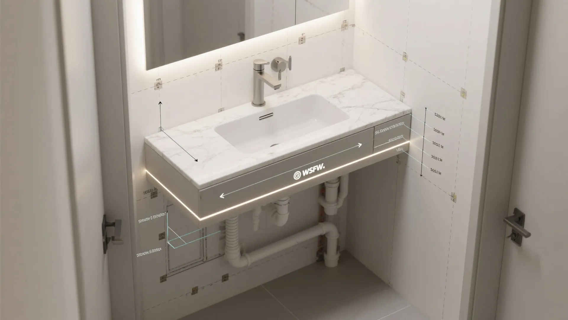 2) Floating Vanity with Integrated Trough Sink